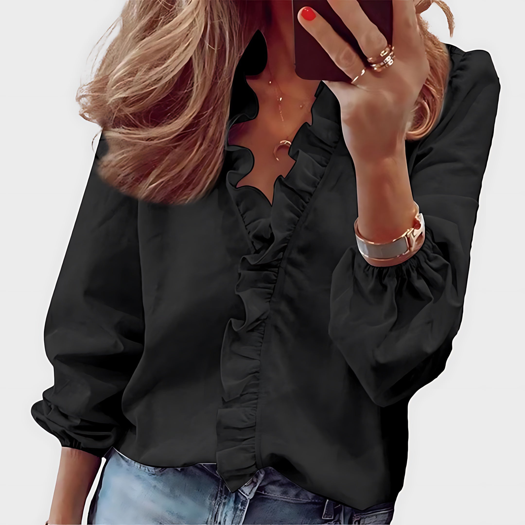 Brianna – Floral Print Ruffle Long Sleeve Blouse