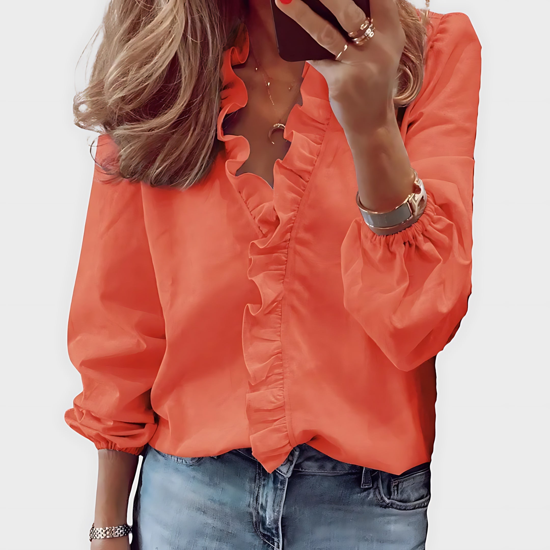 Brianna – Floral Print Ruffle Long Sleeve Blouse