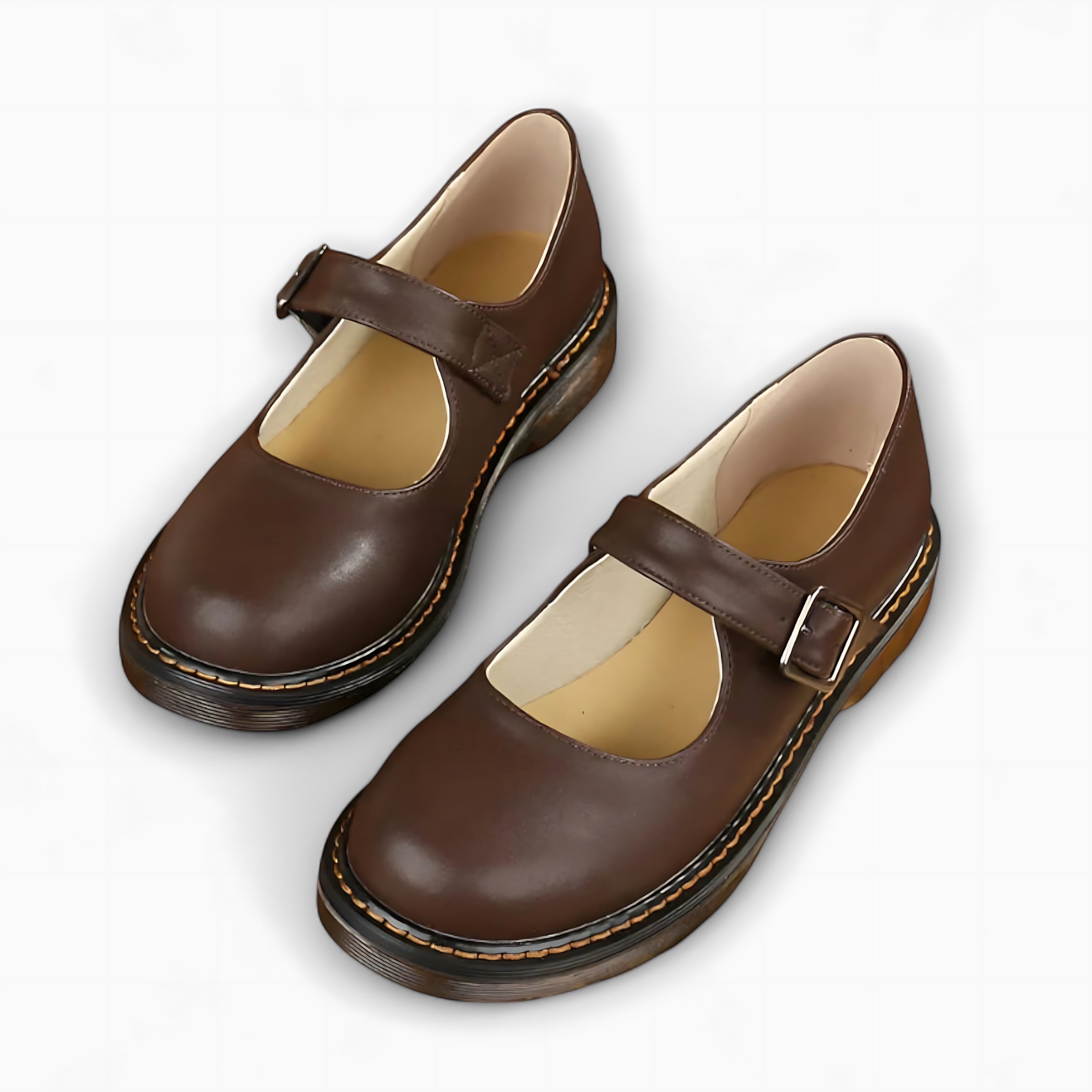 Brianna – Round Toe Leather Mary Jane Flats
