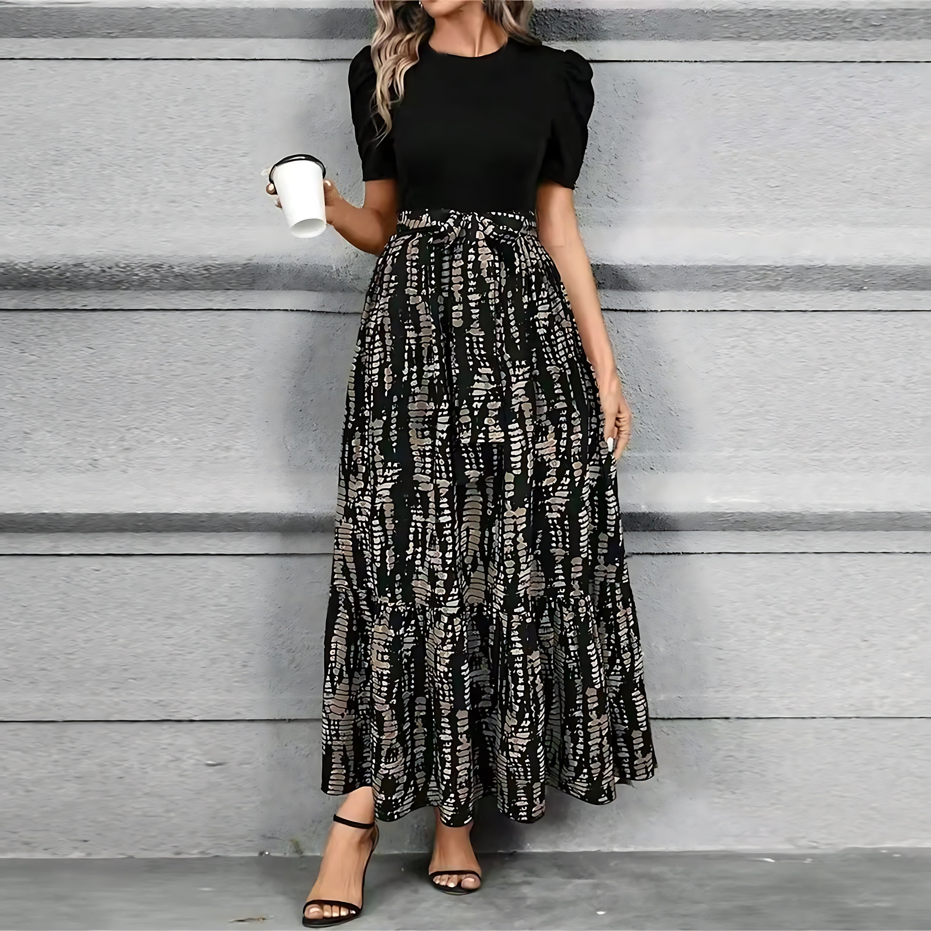 Brielle – Floral Puff Sleeve Fit And Flare Maxi Dress