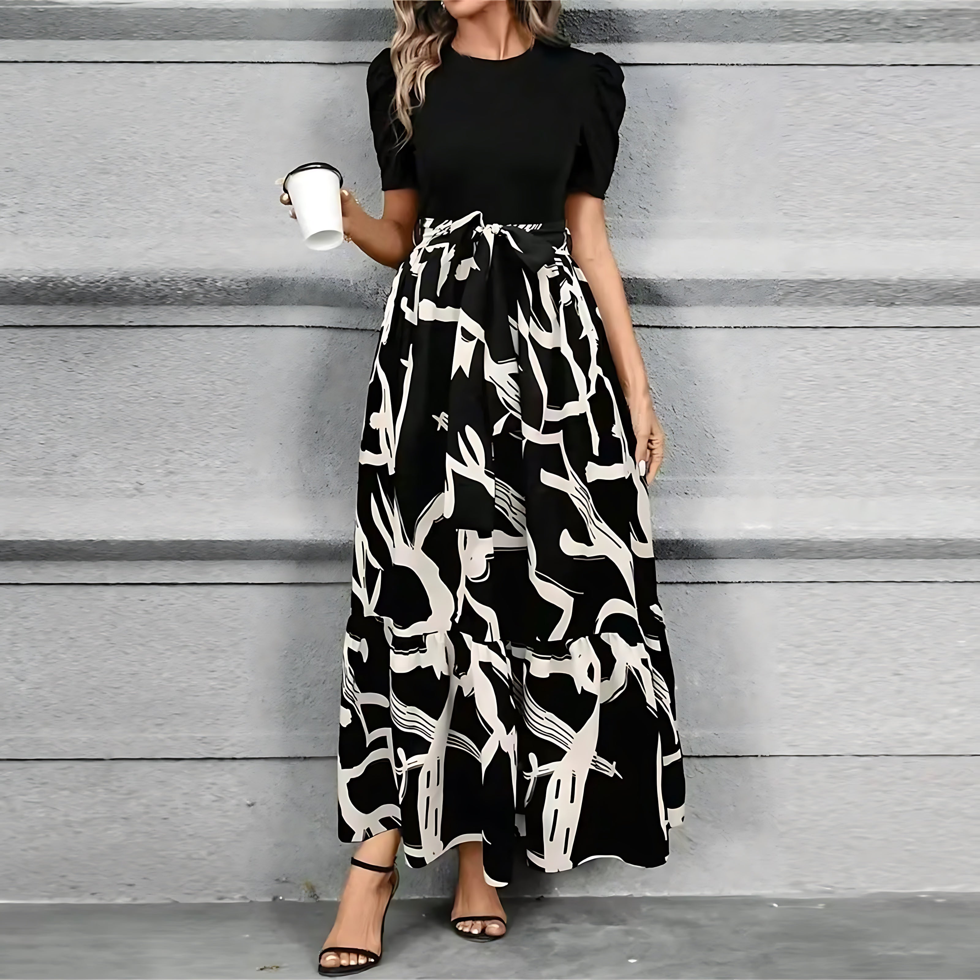 Brielle – Floral Puff Sleeve Fit And Flare Maxi Dress