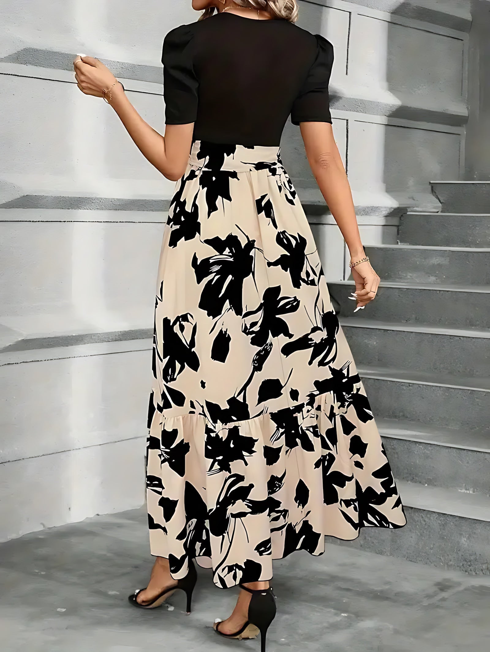 Brielle – Floral Puff Sleeve Fit And Flare Maxi Dress