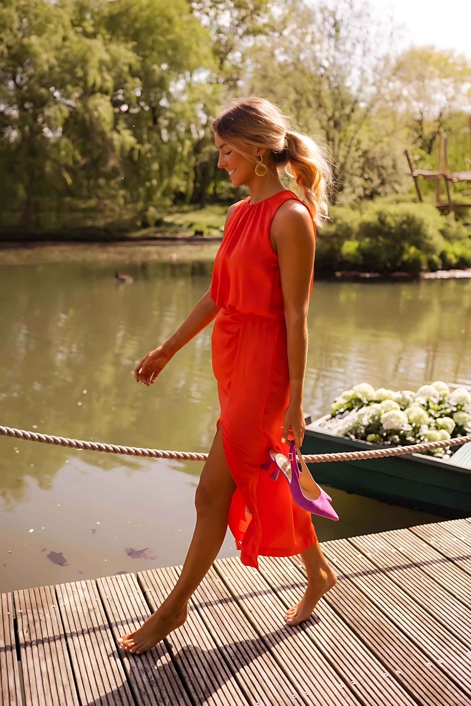 Brielle – Halter Neck Front Slit Summer Midi Dress