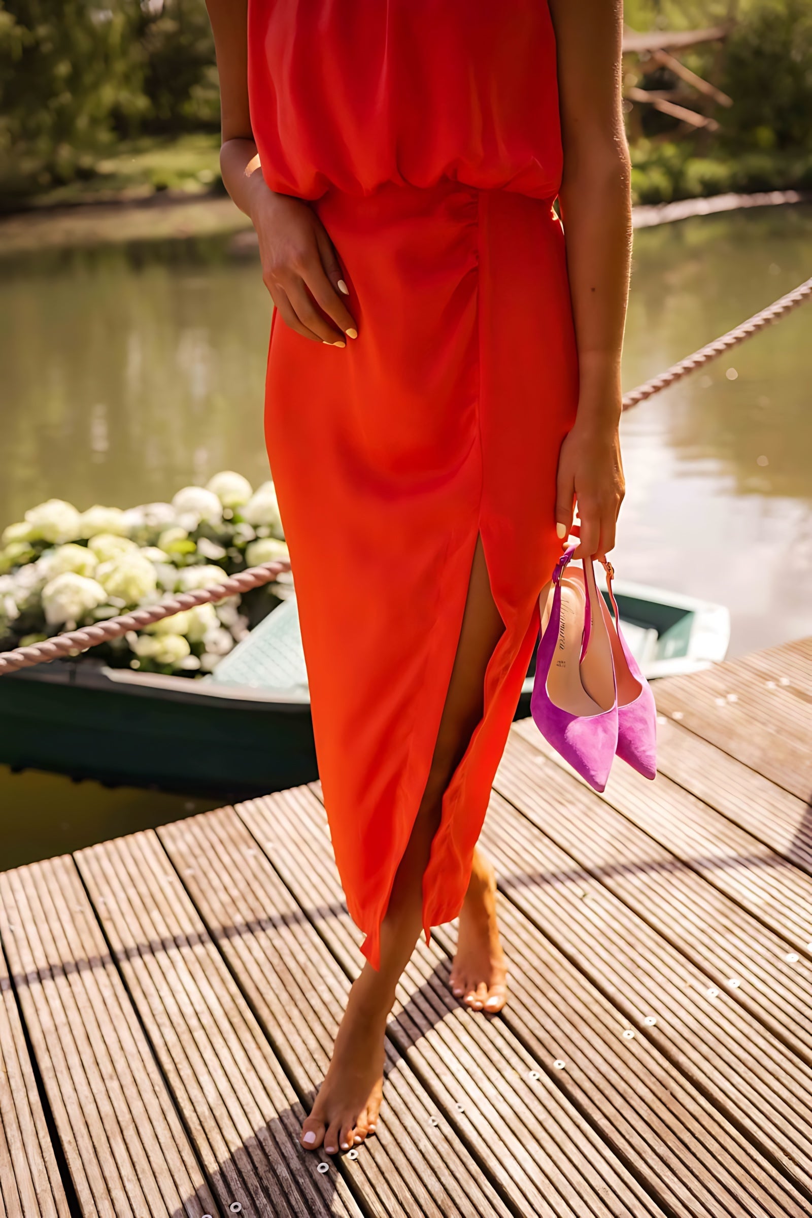 Brielle – Halter Neck Front Slit Summer Midi Dress
