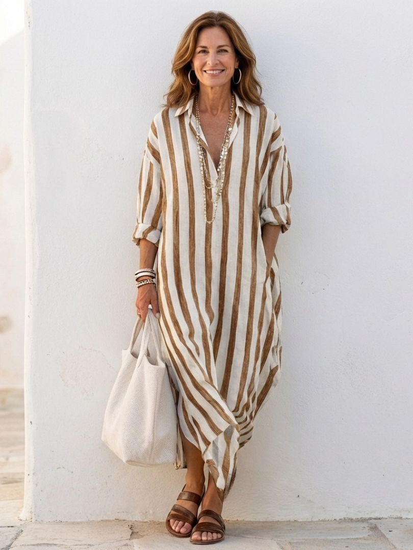 Faith – Striped Long Sleeve Maxi Shirt Dress