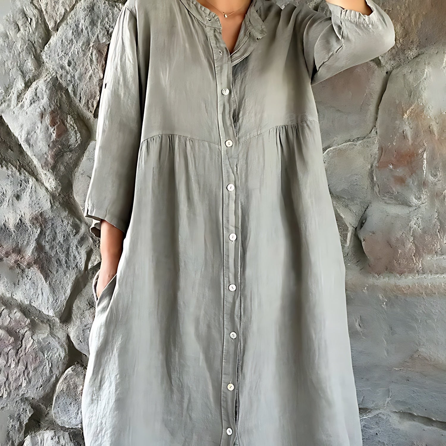 Brooke – 3/4 Sleeve Flowy Summer Midi Shirt Dress