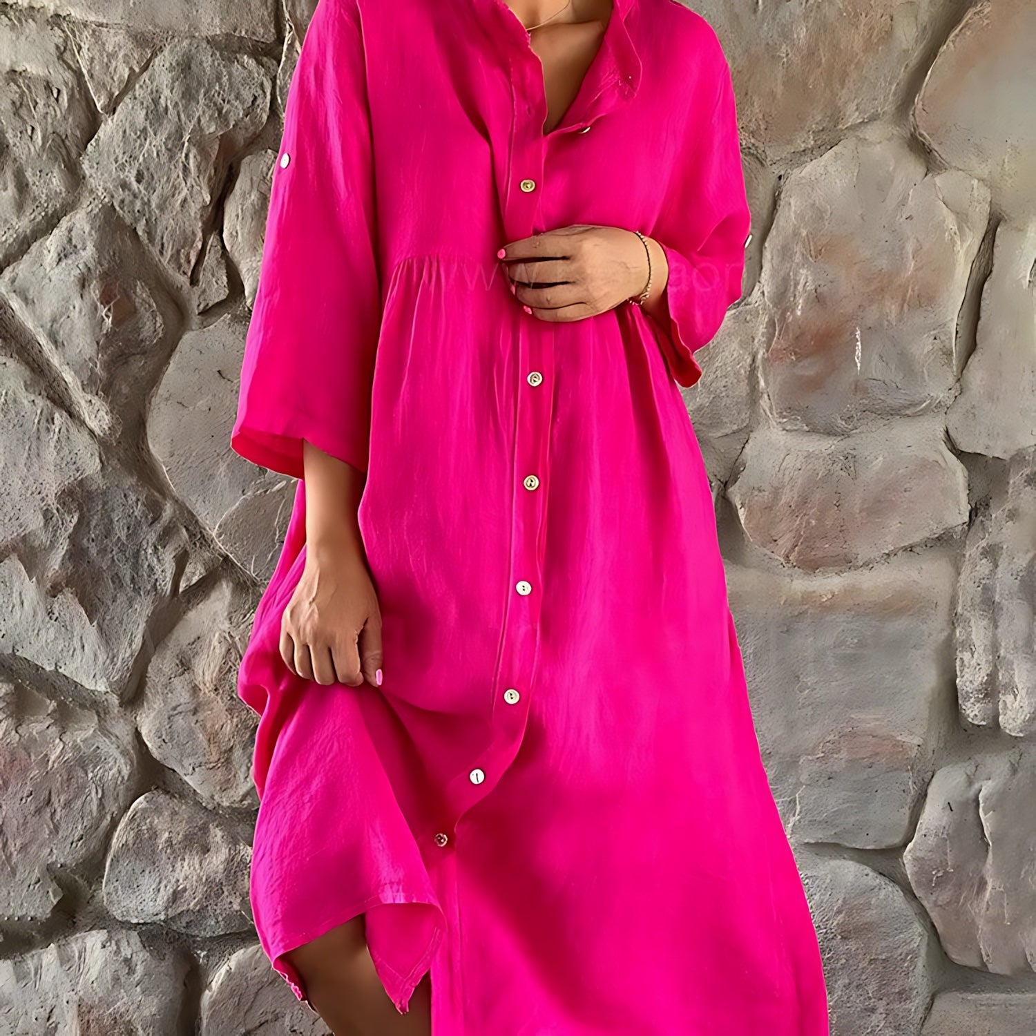 Brooke – 3/4 Sleeve Flowy Summer Midi Shirt Dress