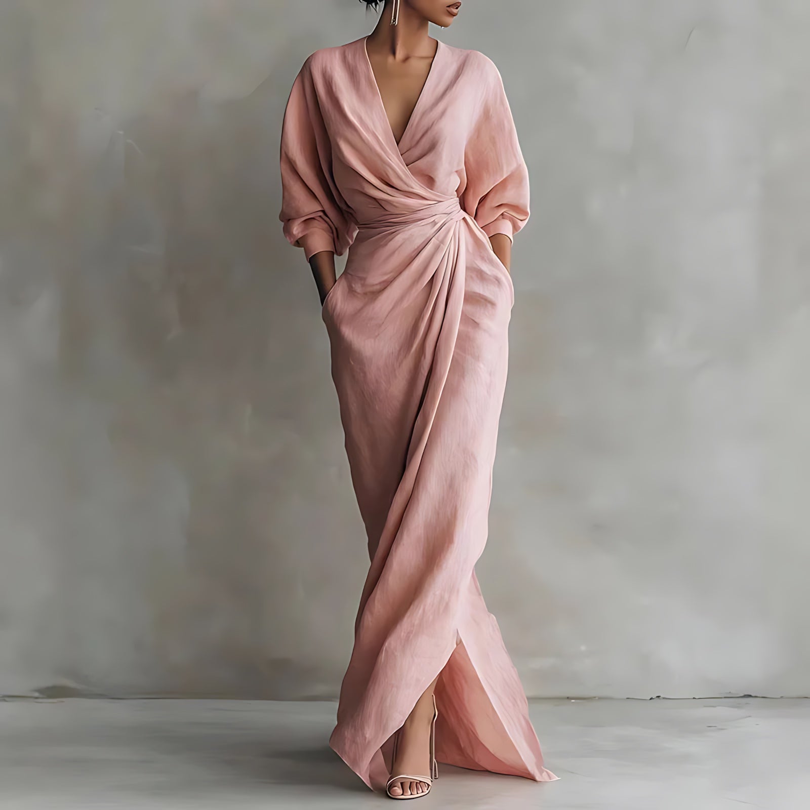 Brooke – V Neck Wrap Long Sleeve Maxi Dress