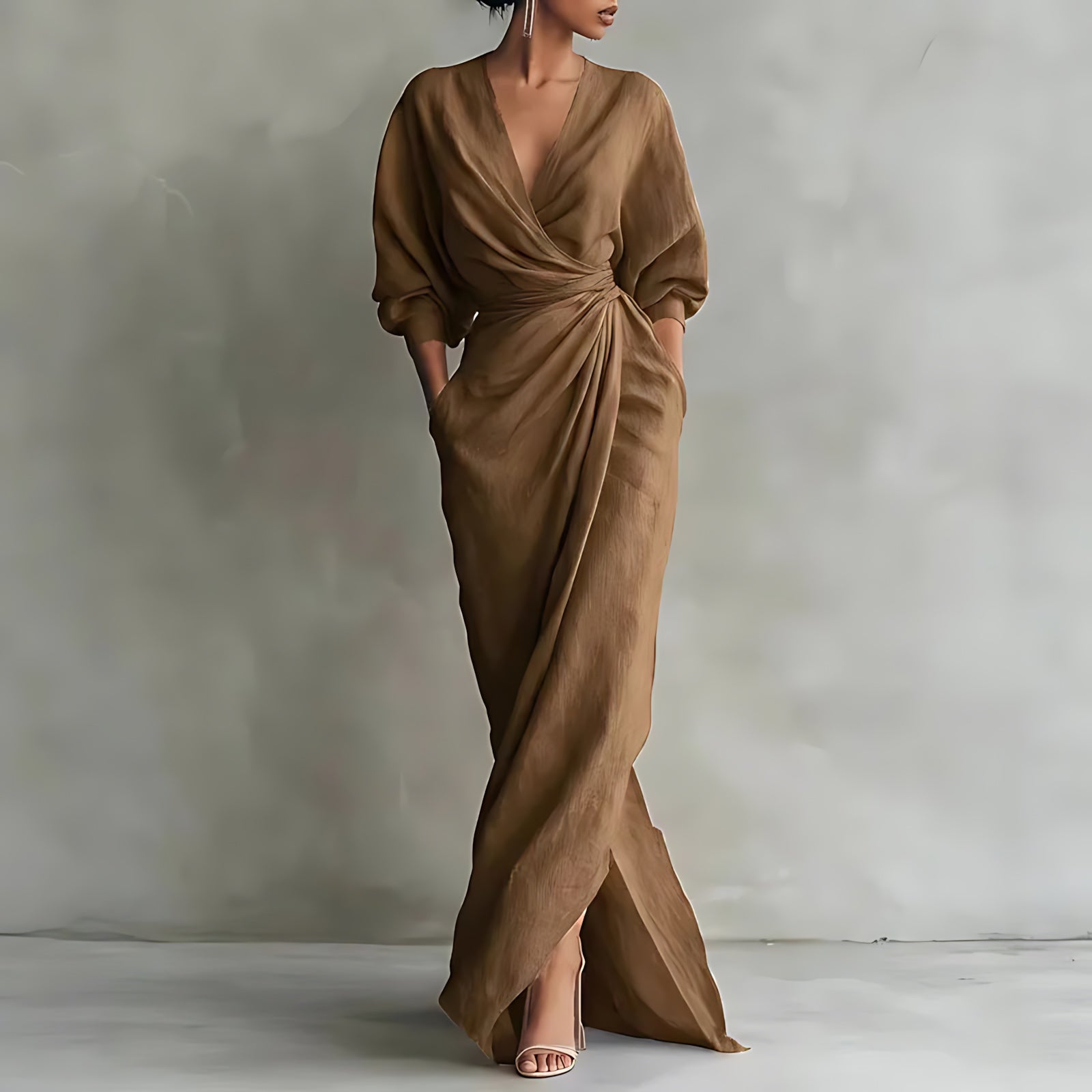 Brooke – V Neck Wrap Long Sleeve Maxi Dress