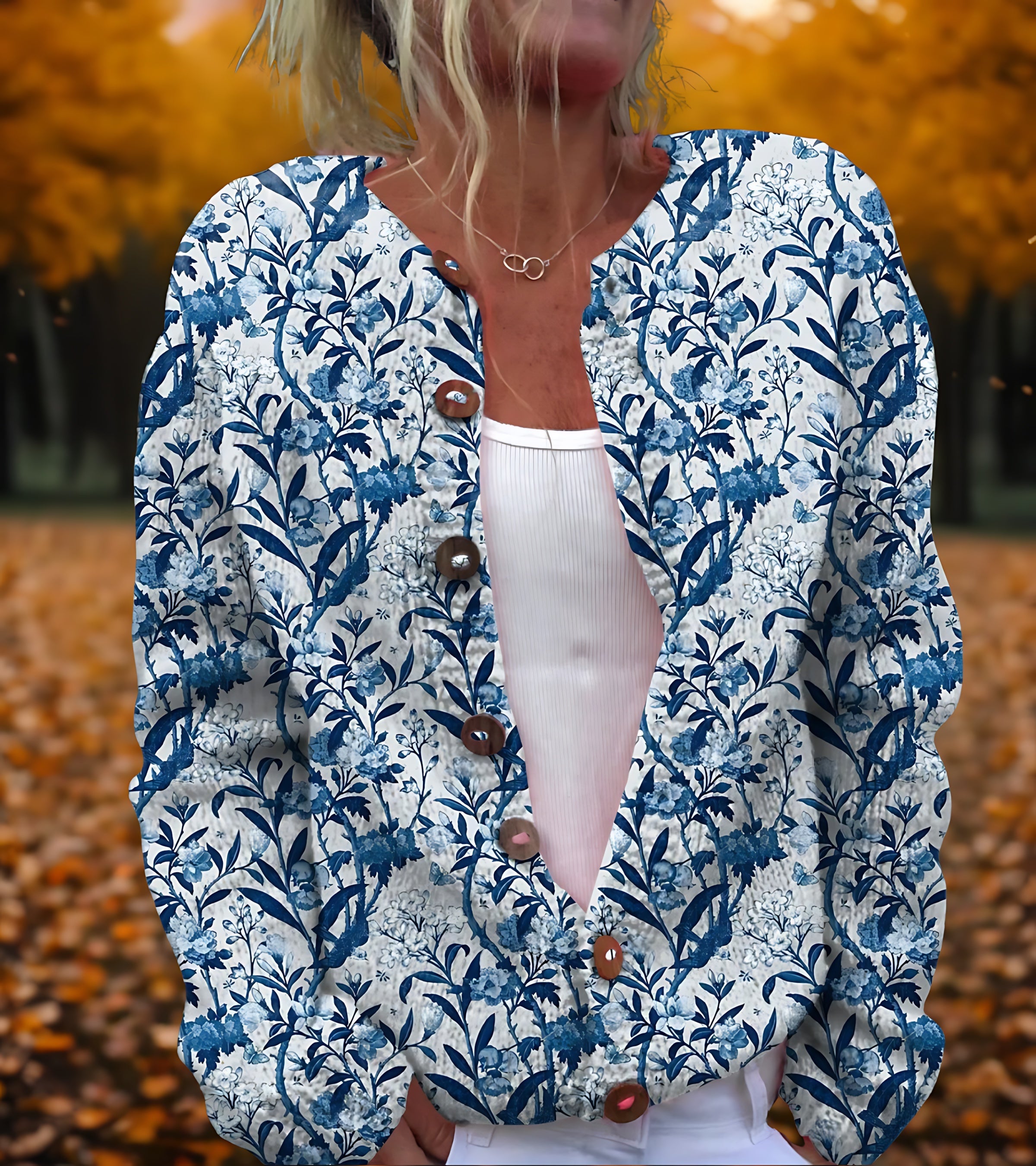 Brooklyn – Floral Print Button Up Knit Cardigan