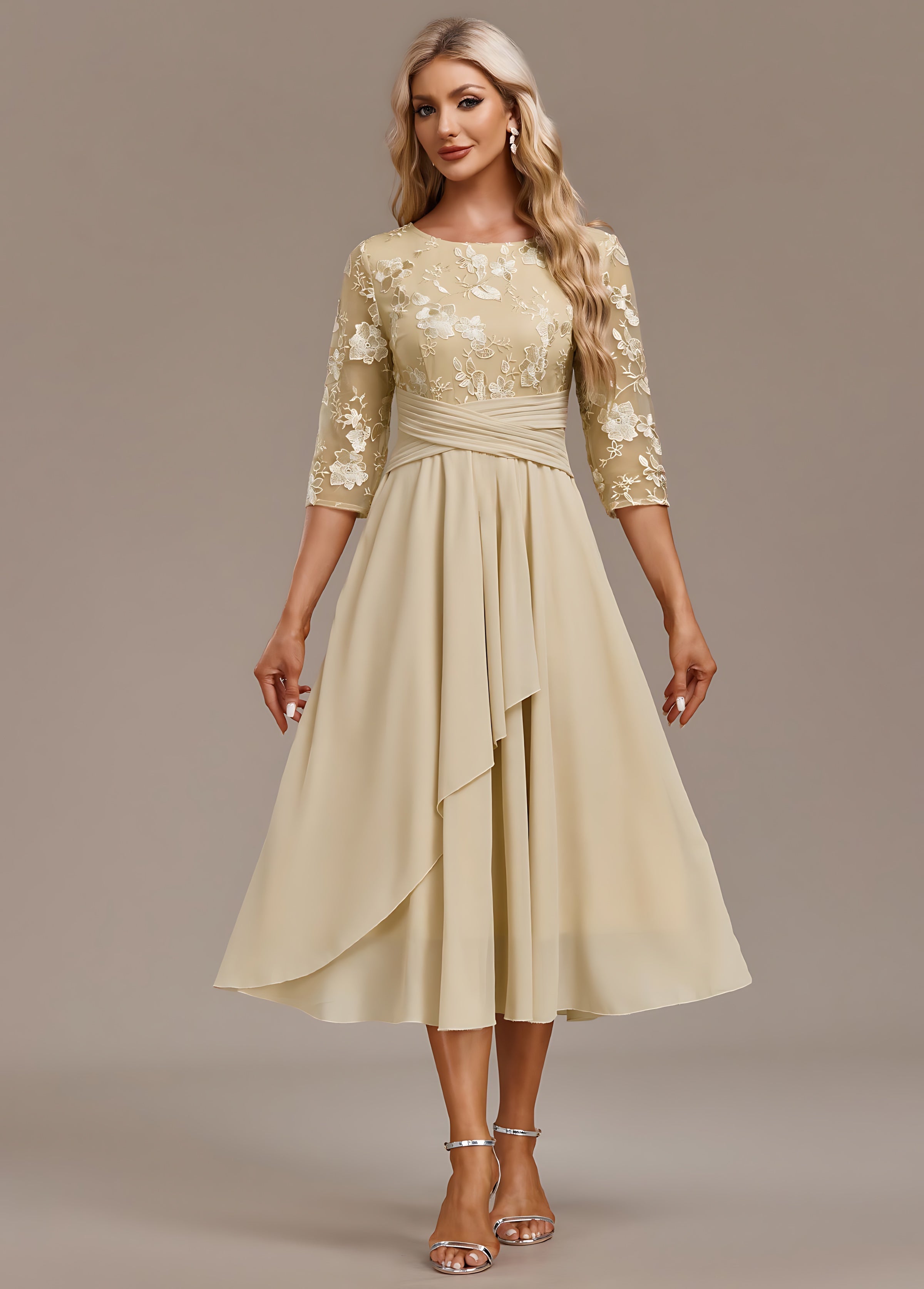 Brooklyn – Lace 3/4 Sleeve Wedding Guest Midi Dress