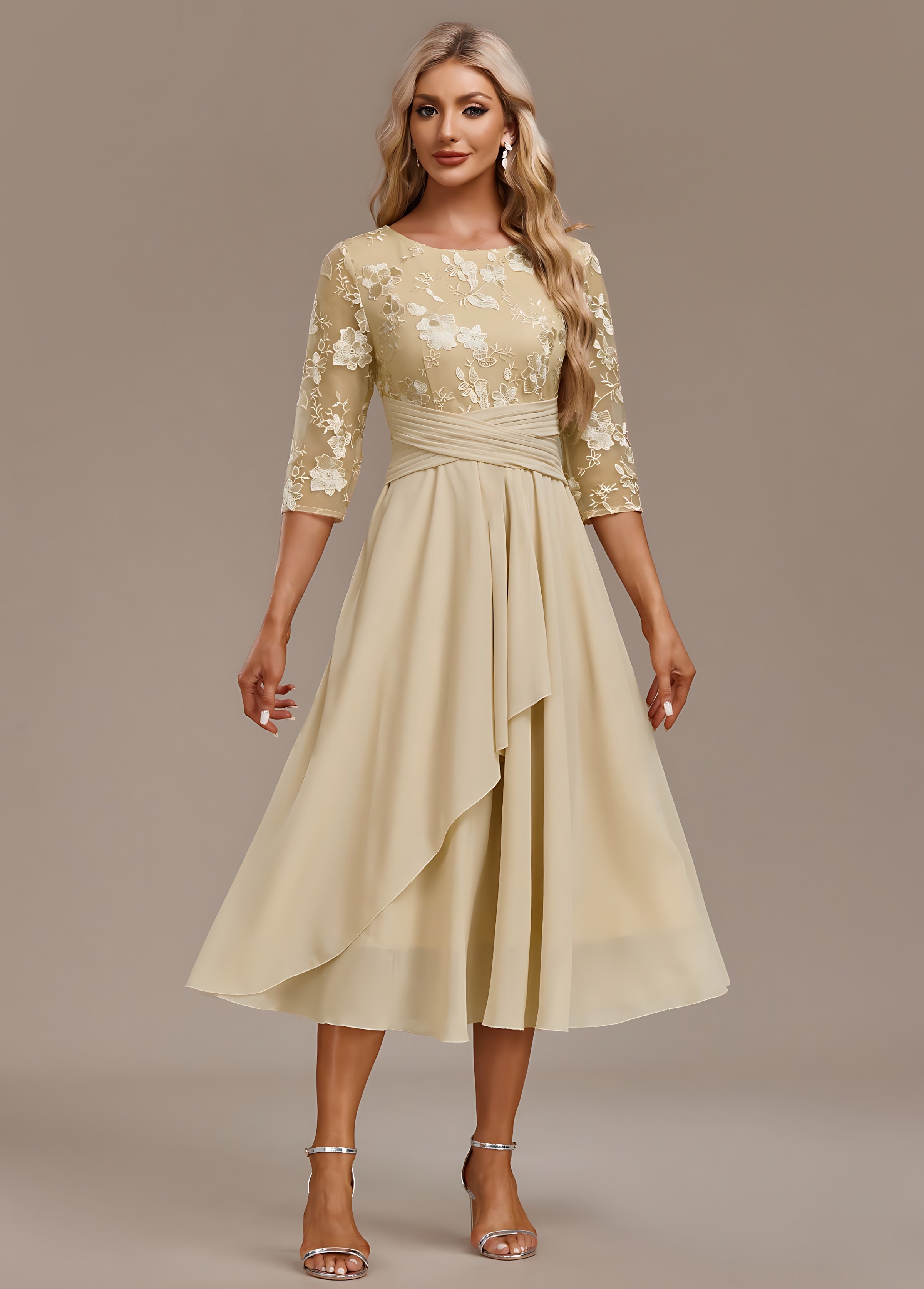 Brooklyn – Lace 3/4 Sleeve Wedding Guest Midi Dress