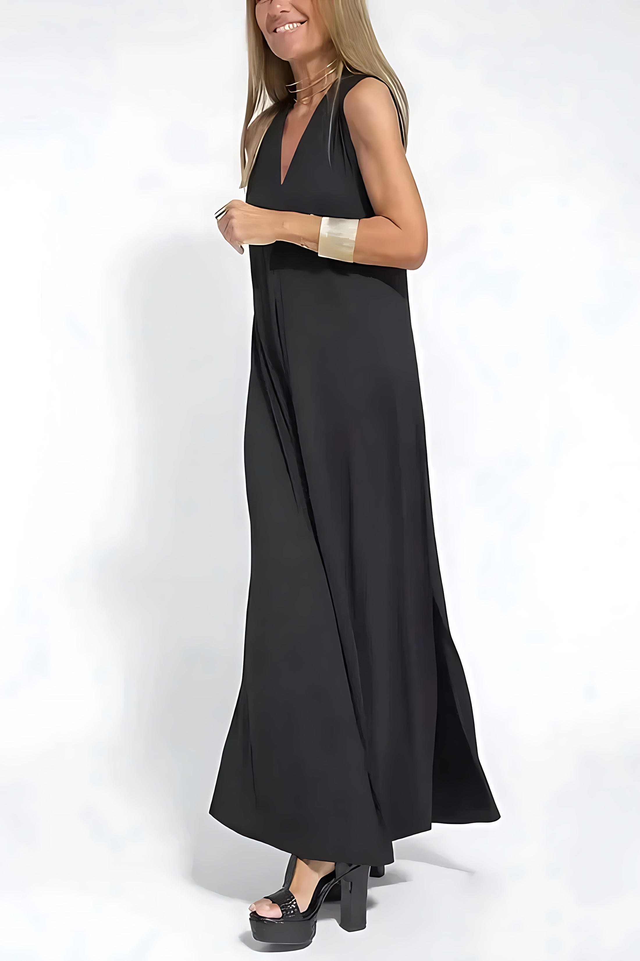 Brooklyn – V Neck Pleated A-Line Maxi Dress