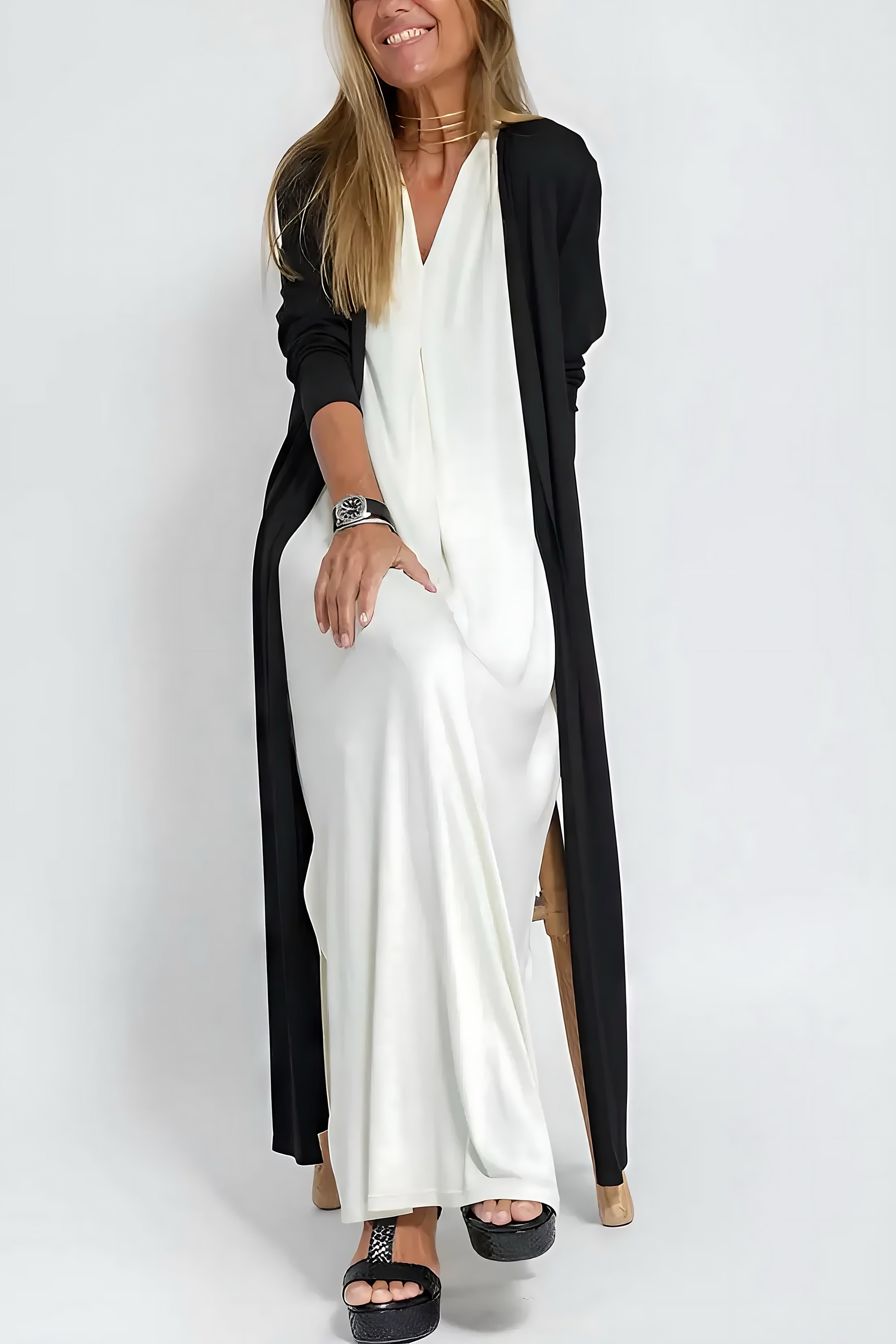 Brooklyn – V Neck Pleated A-Line Maxi Dress