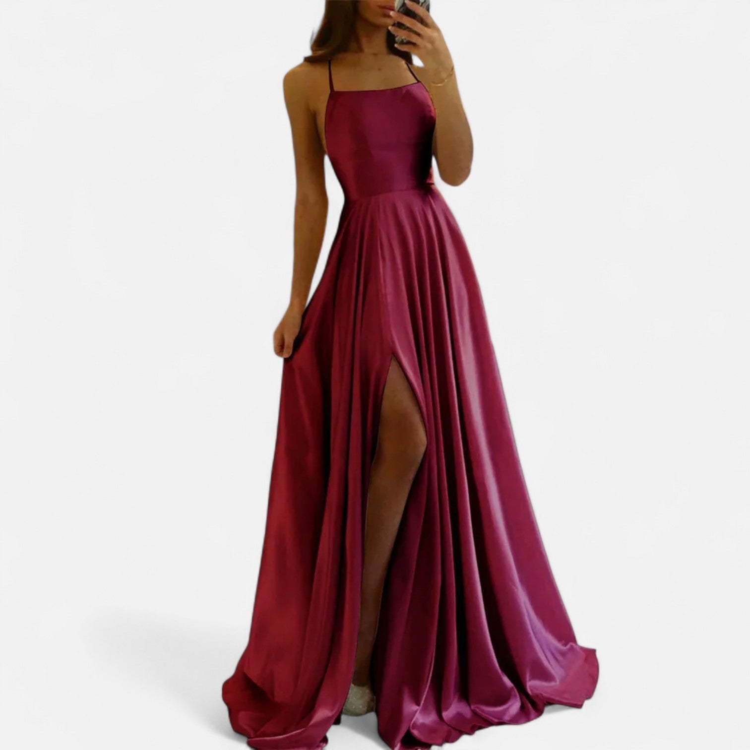Charlotte – Satin High Slit Evening Maxi Dress