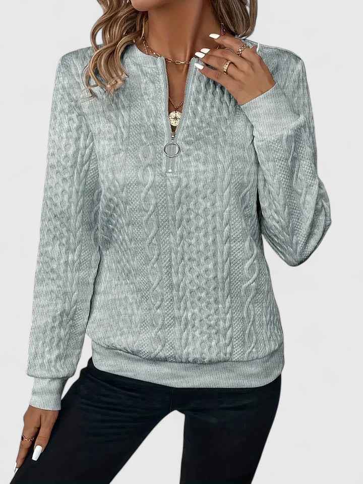 Anna – Cable Knit Half Zip Collared Sweater