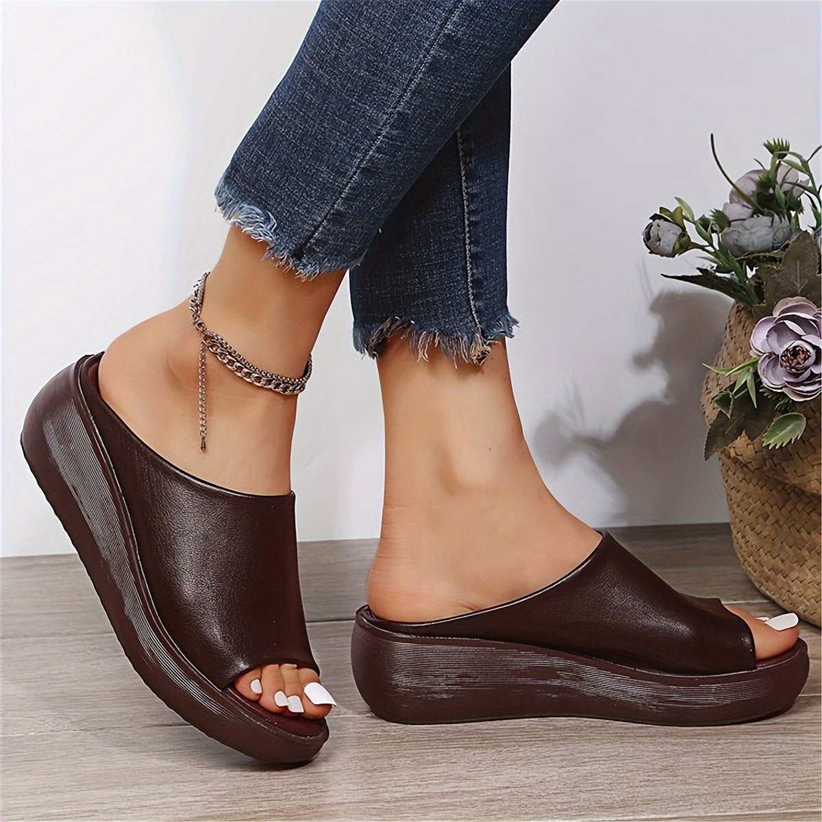 Audrey – Peep Toe Ankle Strap Wedge Sandals