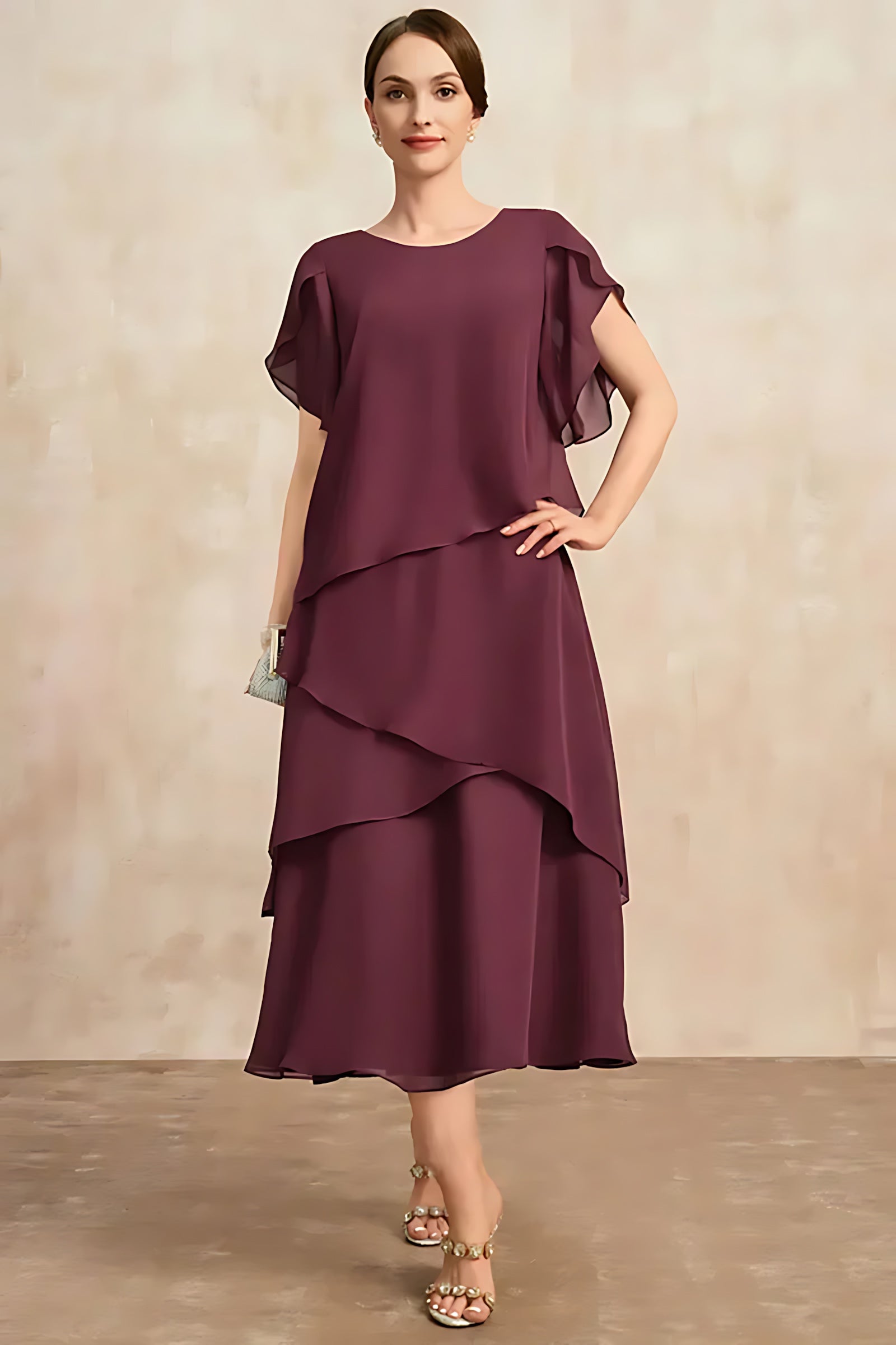 Camila – Chiffon Tiered Ruffle Wedding Guest Midi Dress