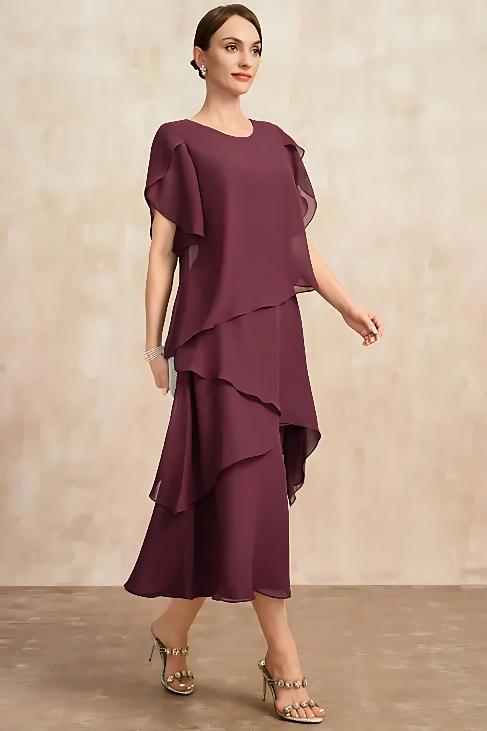 Camila – Chiffon Tiered Ruffle Wedding Guest Midi Dress