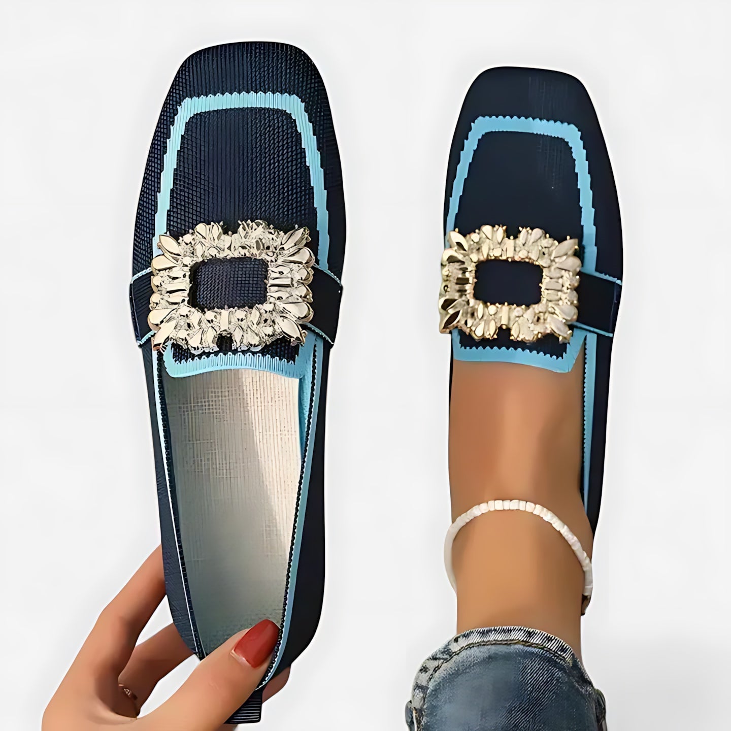 Camila – Crystal Embellished Square Toe Loafers