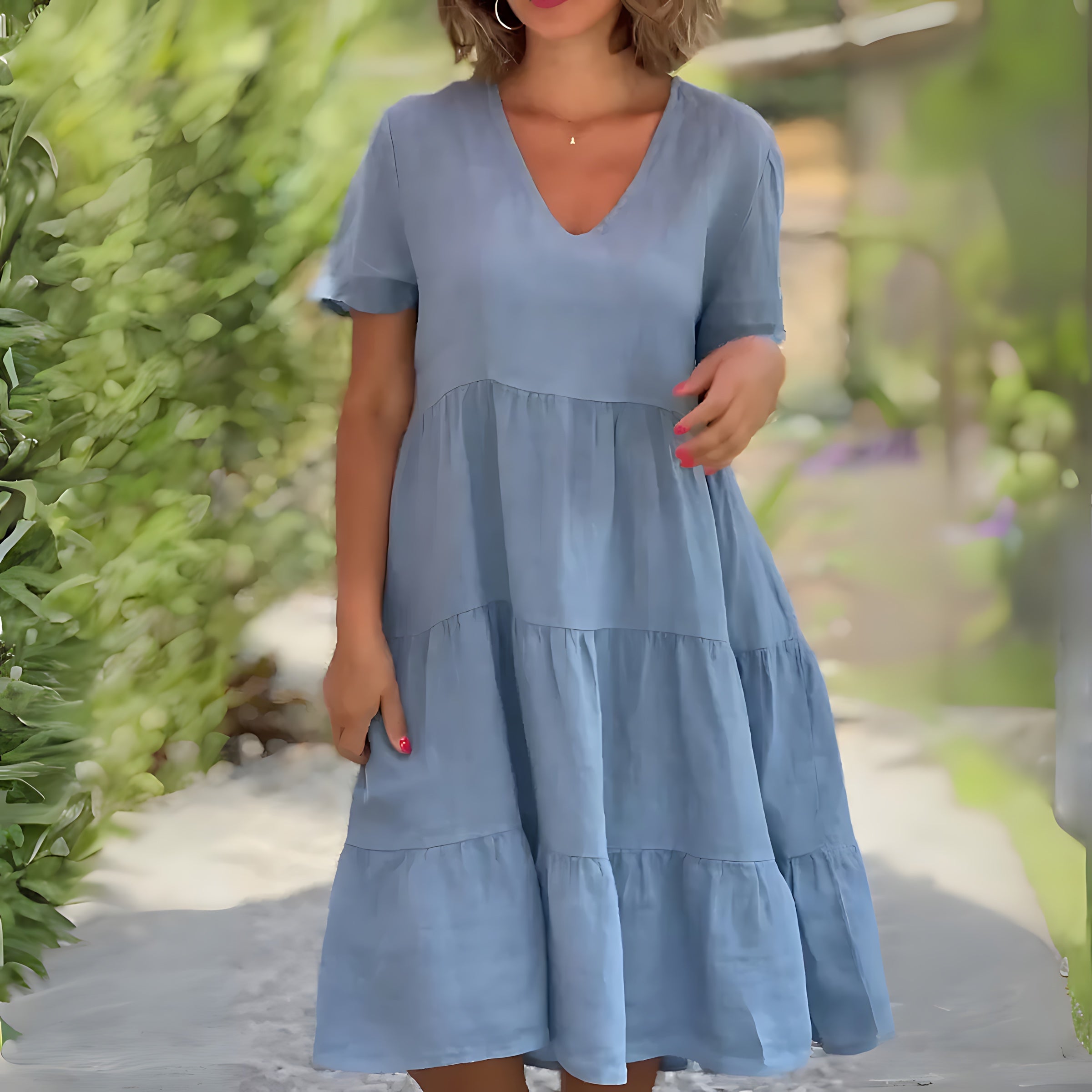 Camila – V Neck Short Sleeve Swing Summer Dress