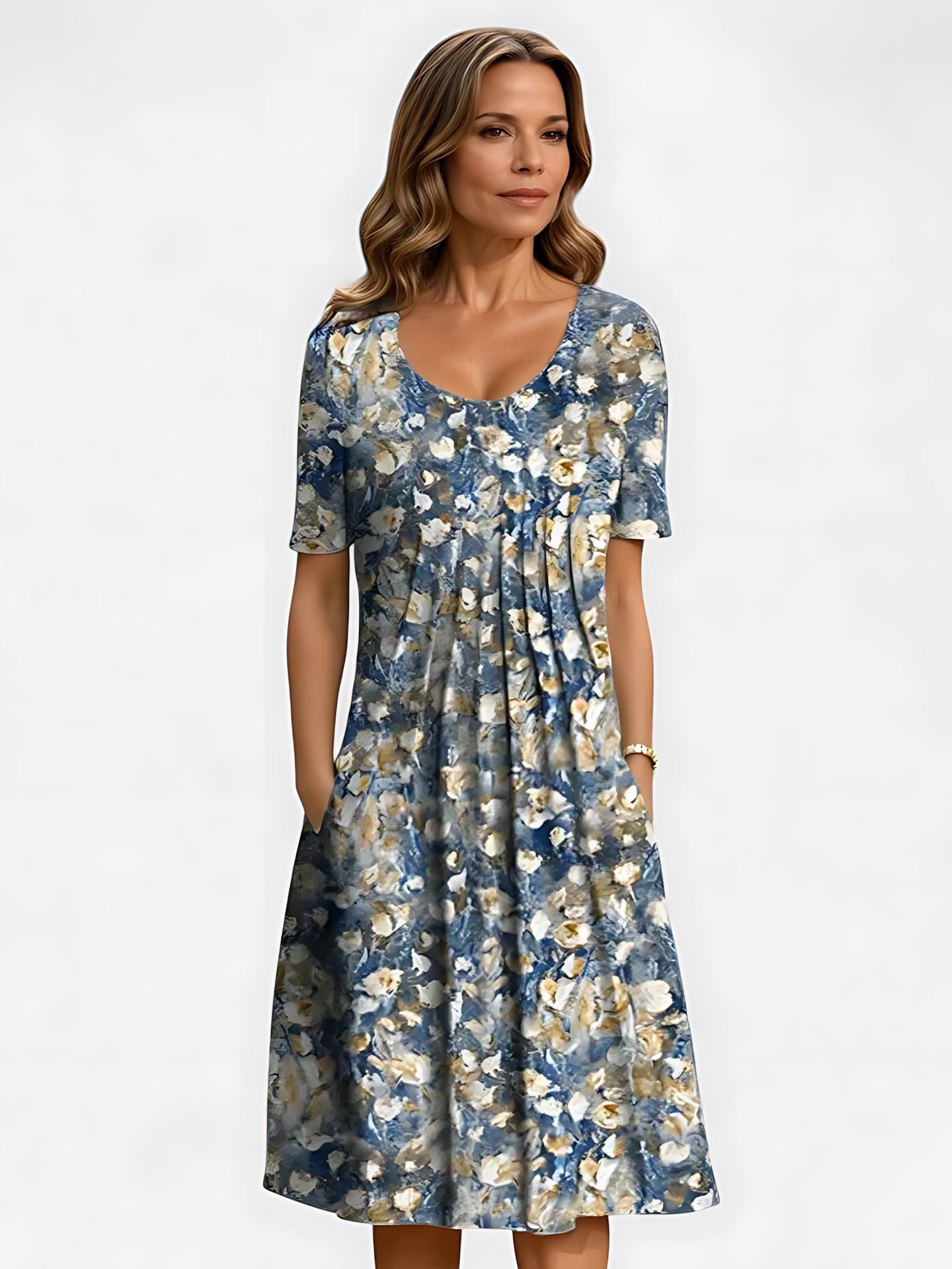 Camille – Ditsy Floral Pleated Babydoll Midi Dress