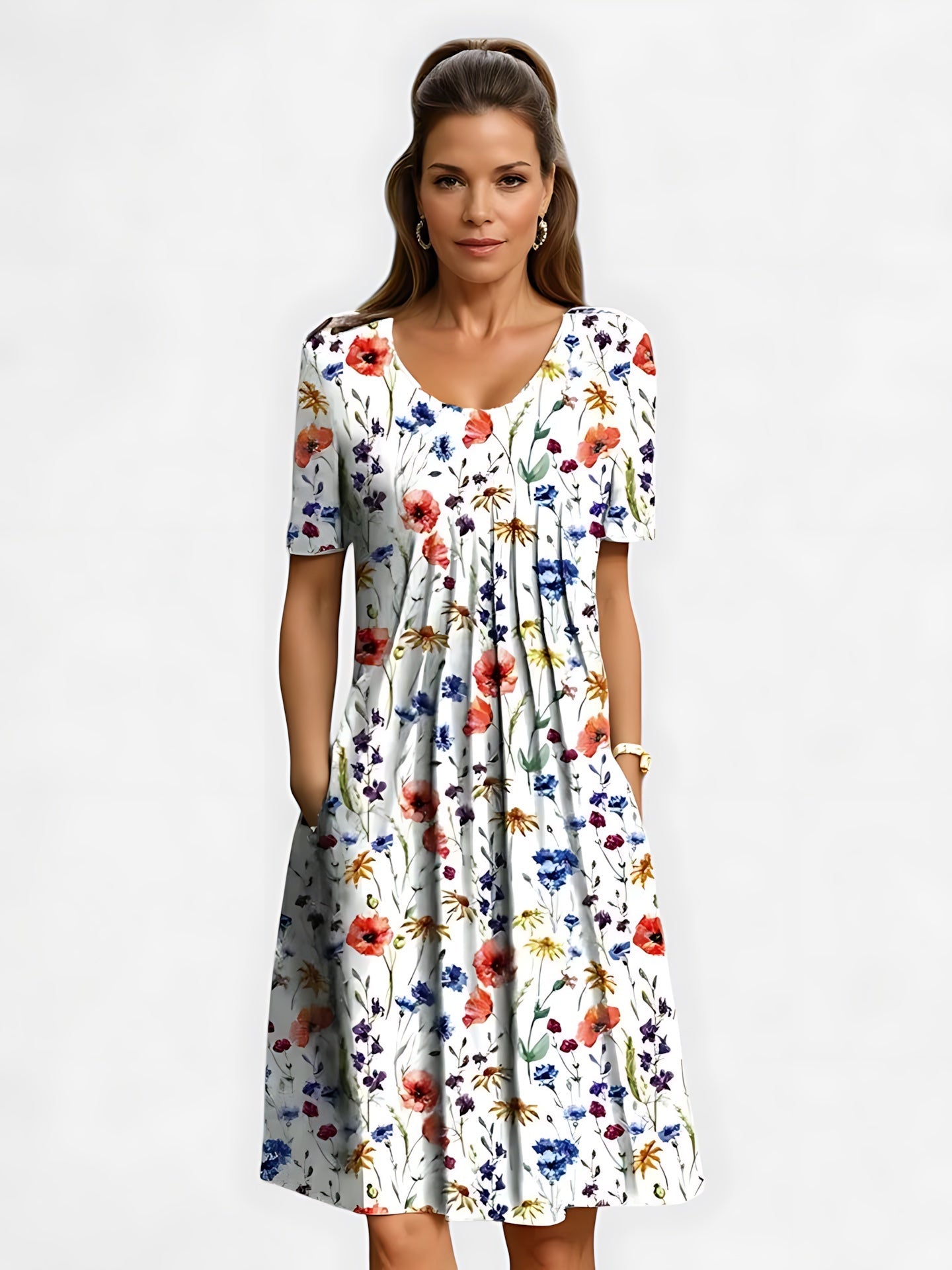 Camille – Ditsy Floral Pleated Babydoll Midi Dress