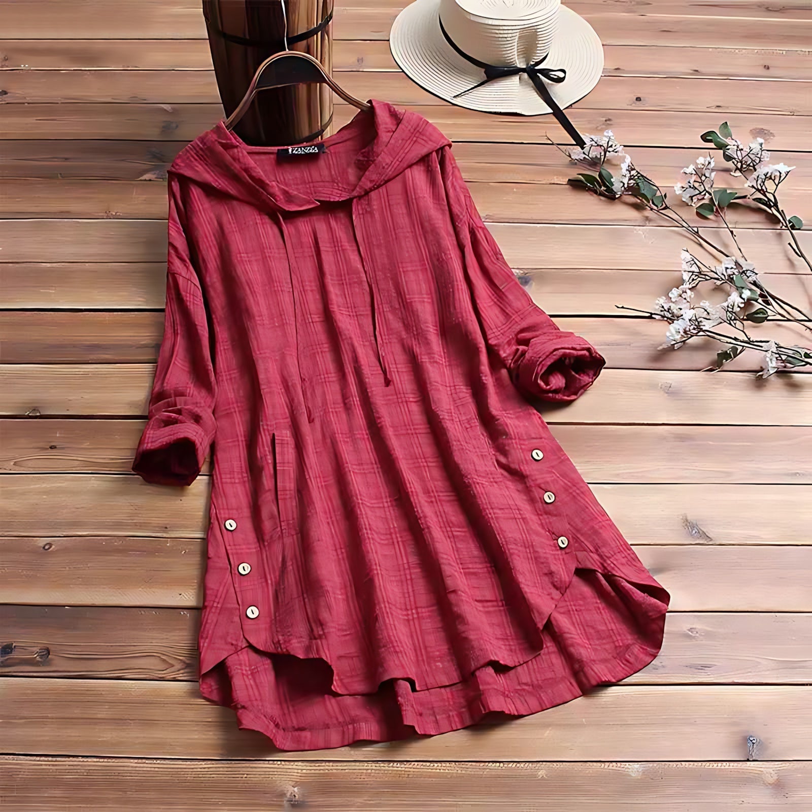Camille – Plaid High Low Long Sleeve Tunic Dress
