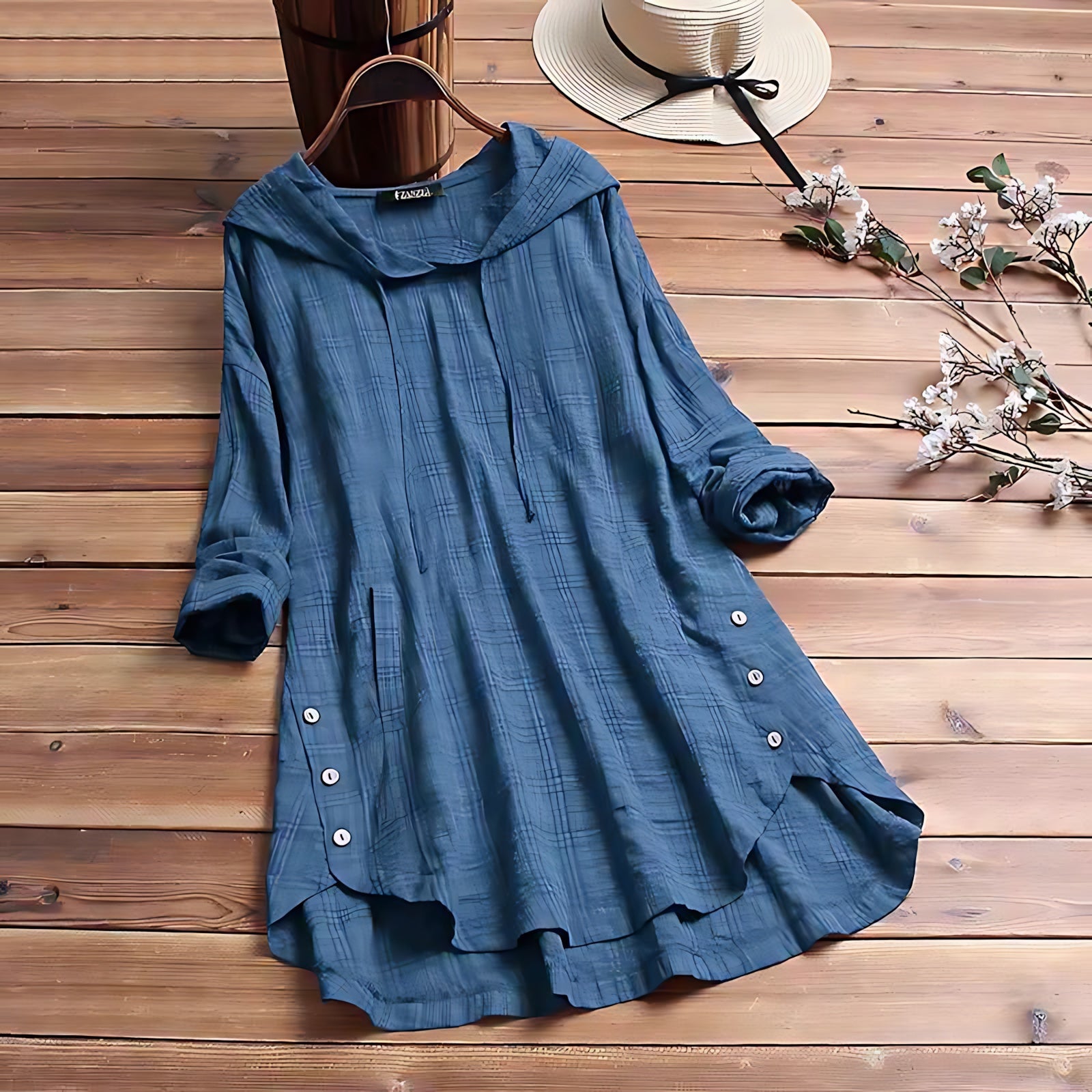 Camille – Plaid High Low Long Sleeve Tunic Dress