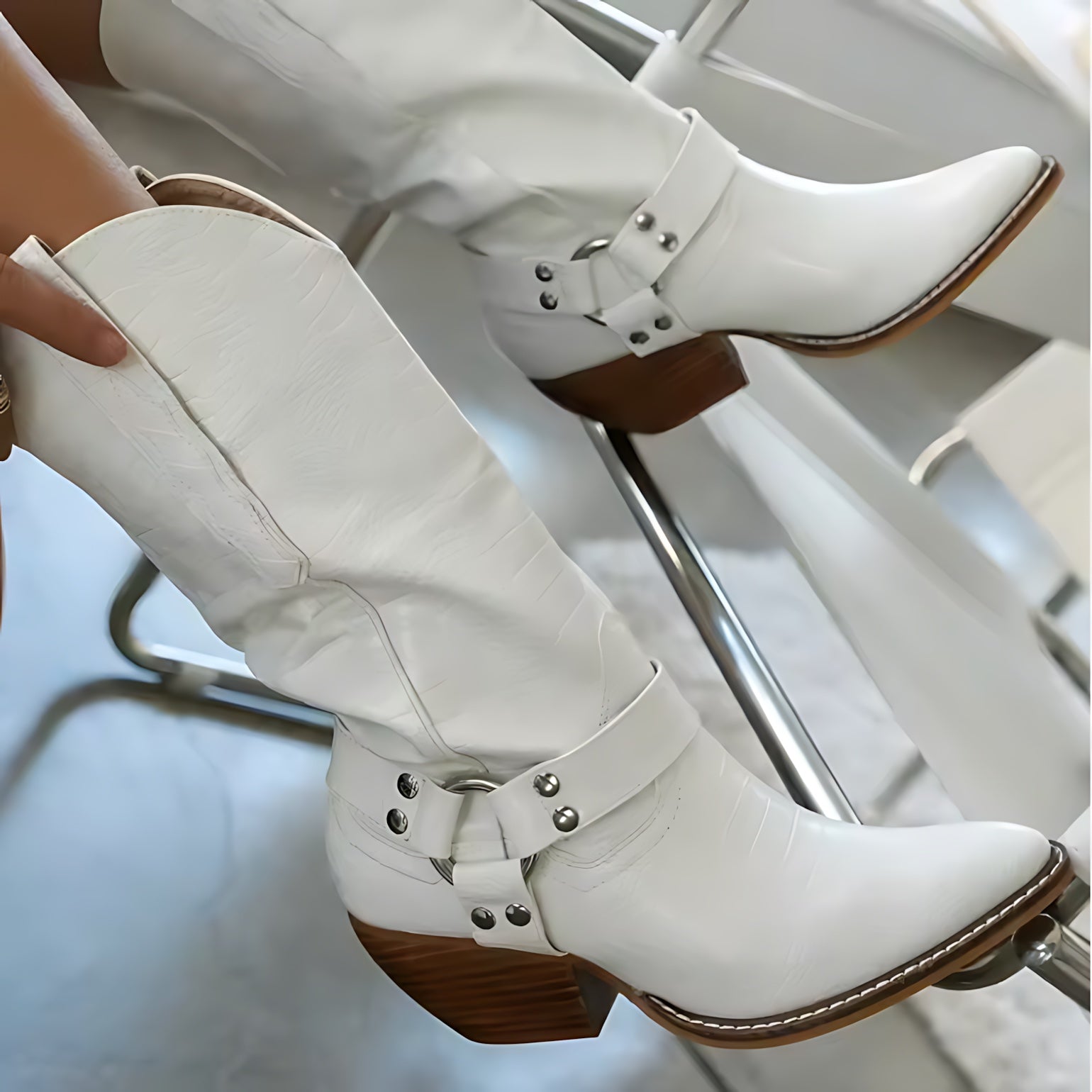 Cara – Cow Print Knee High Cowboy Boots