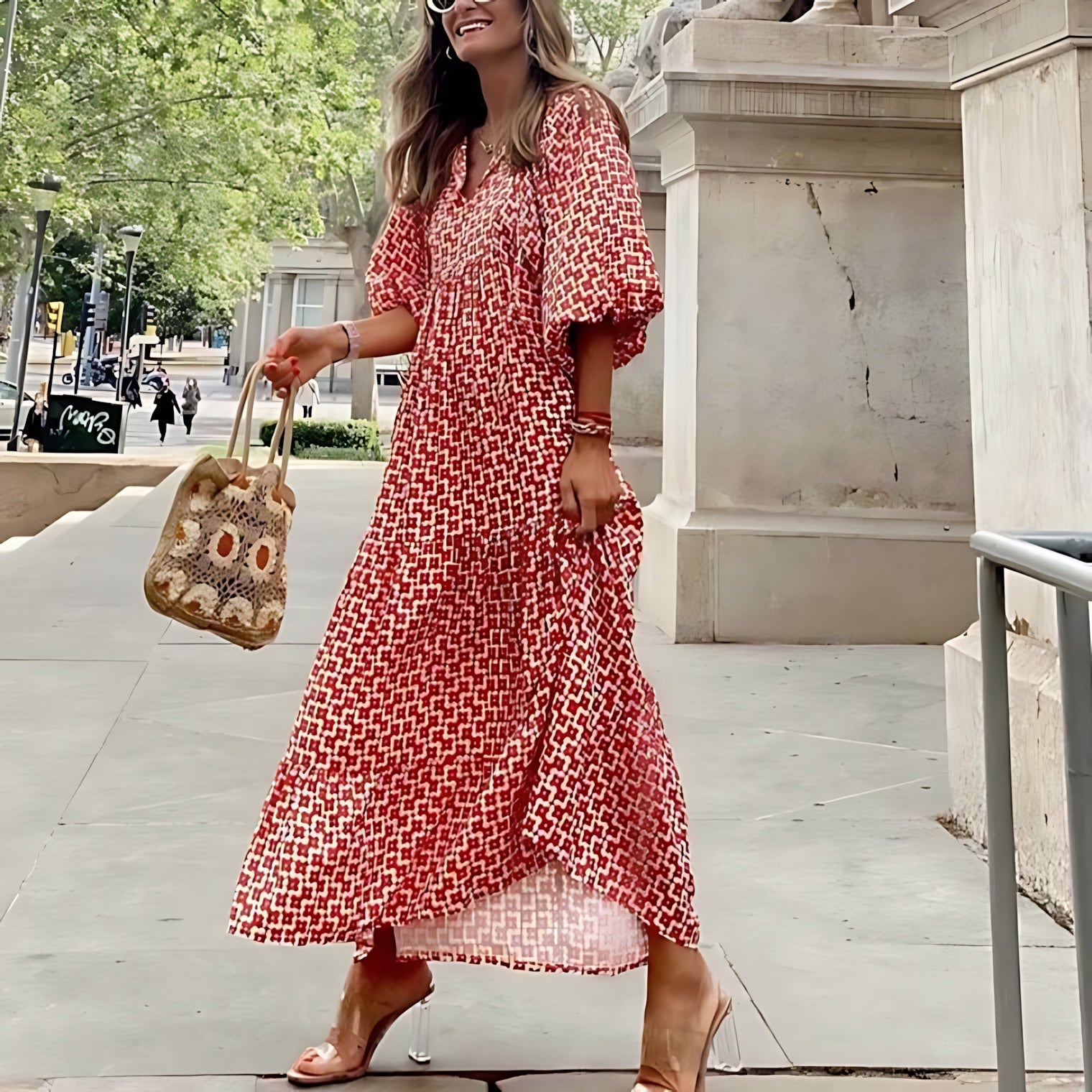 Cara – Ditsy Floral Puff Sleeve Boho Midi Dress