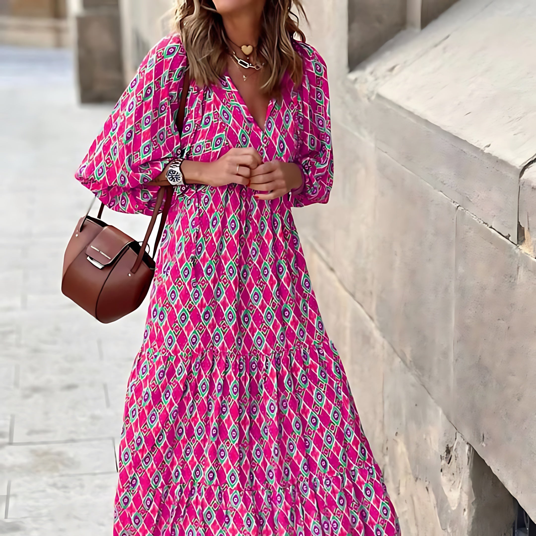 Cara – Ditsy Floral Puff Sleeve Boho Midi Dress