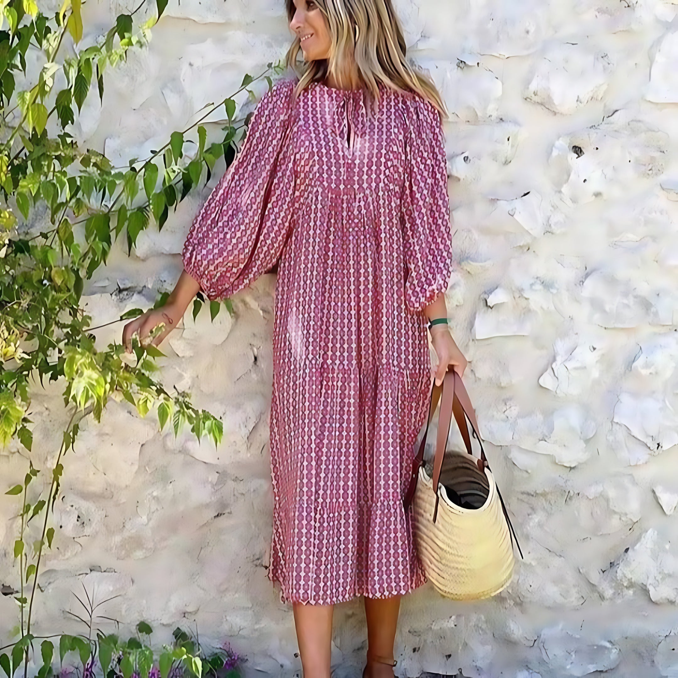 Cara – Ditsy Floral Puff Sleeve Boho Midi Dress