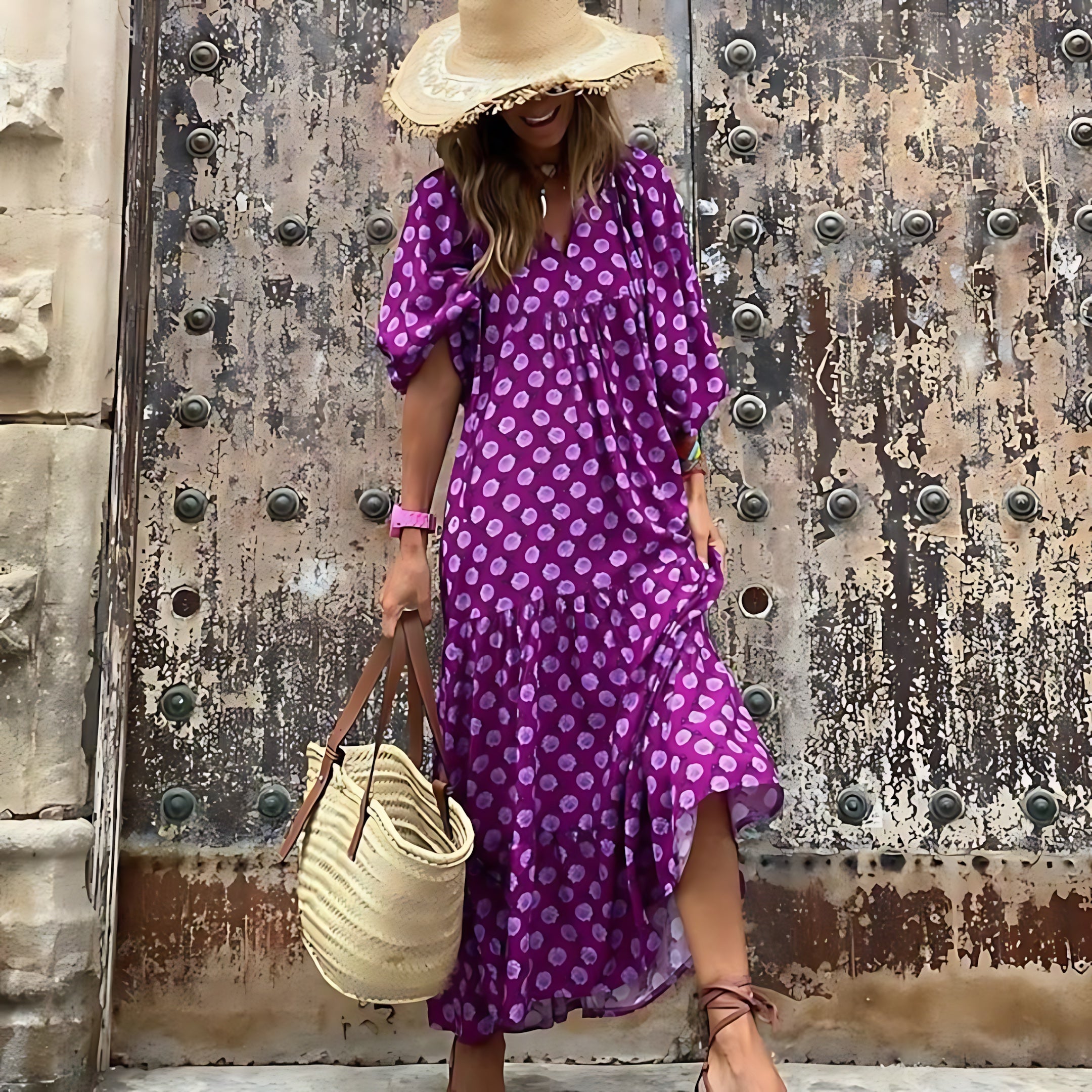 Cara – Ditsy Floral Puff Sleeve Boho Midi Dress