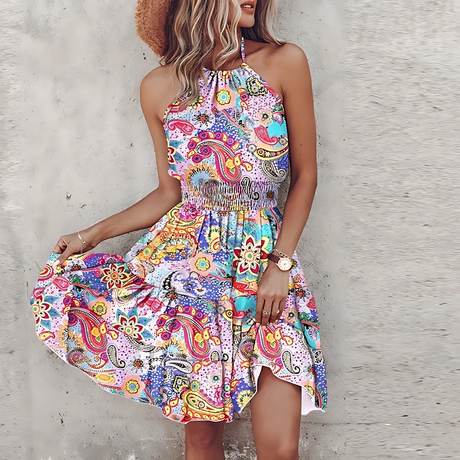 Cara – Floral Print Tiered Summer Mini Dress
