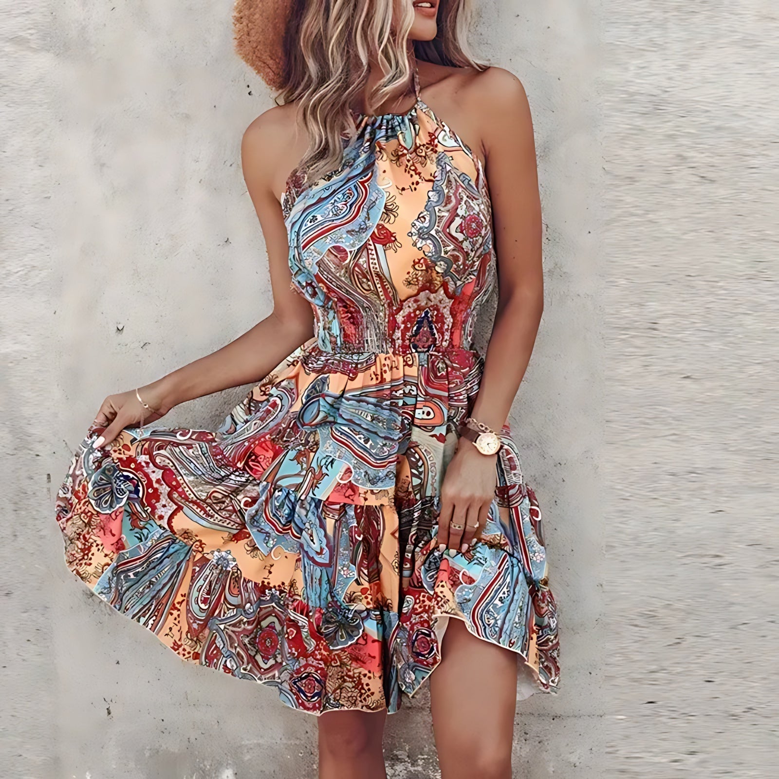 Cara – Floral Print Tiered Summer Mini Dress