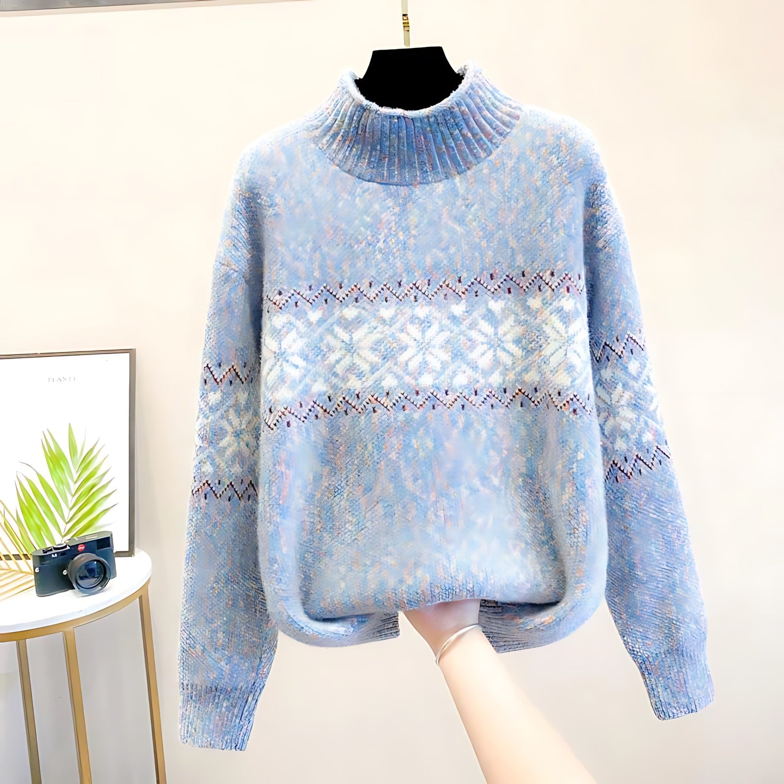 Cara – Snowflake Fair Isle Mock Neck Sweater