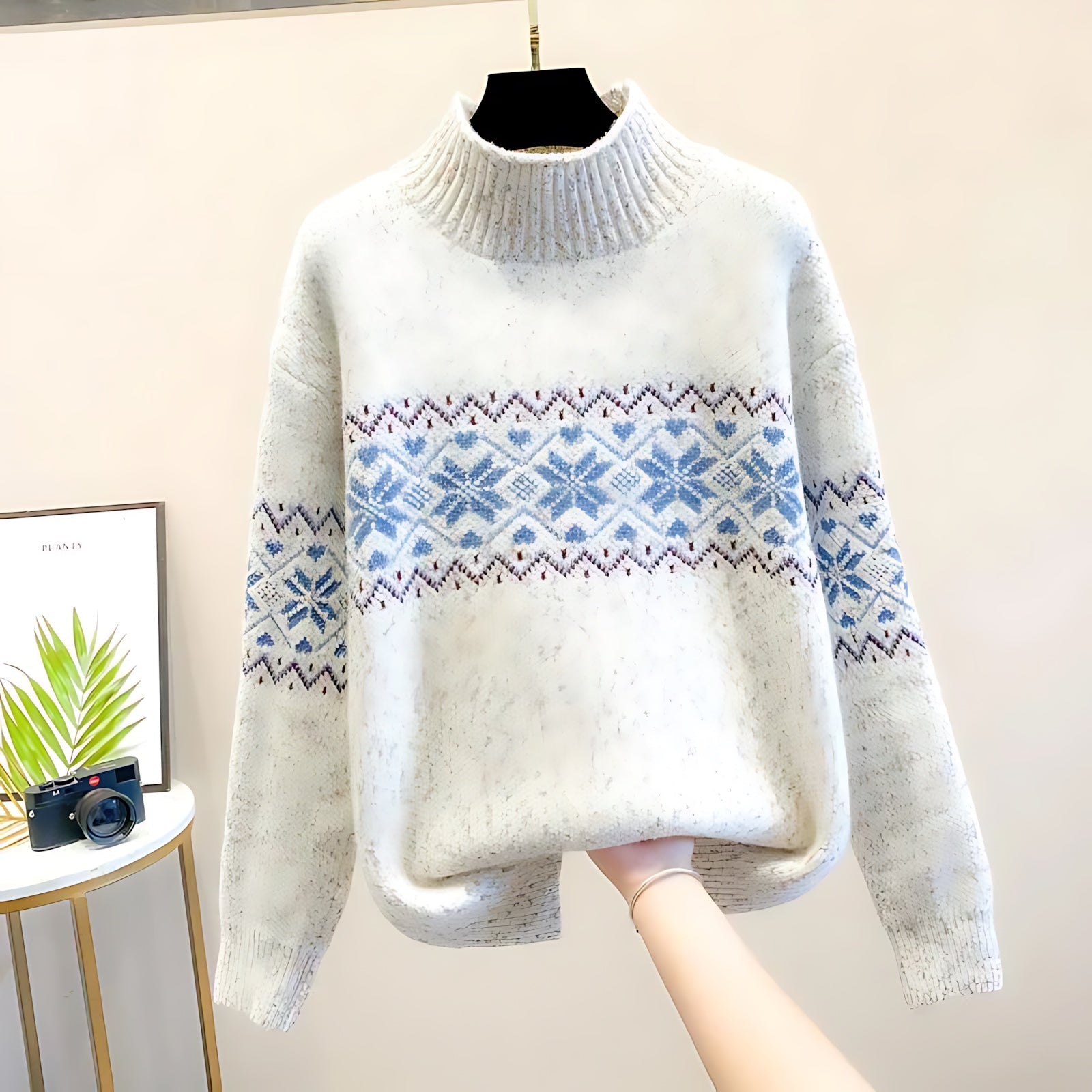 Cara – Snowflake Fair Isle Mock Neck Sweater