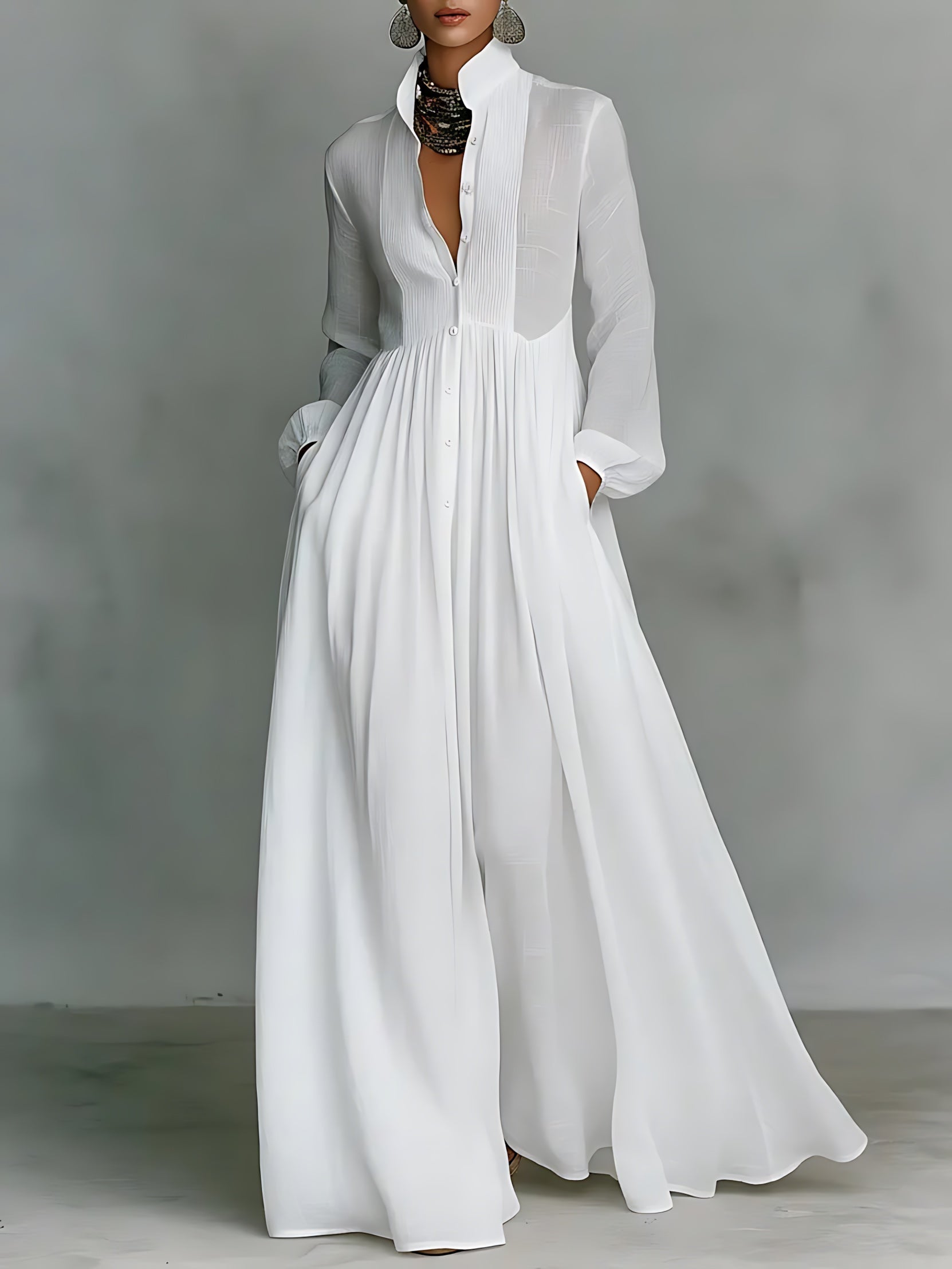 Cara – V Neck Long Sleeve Flowy Maxi Dress