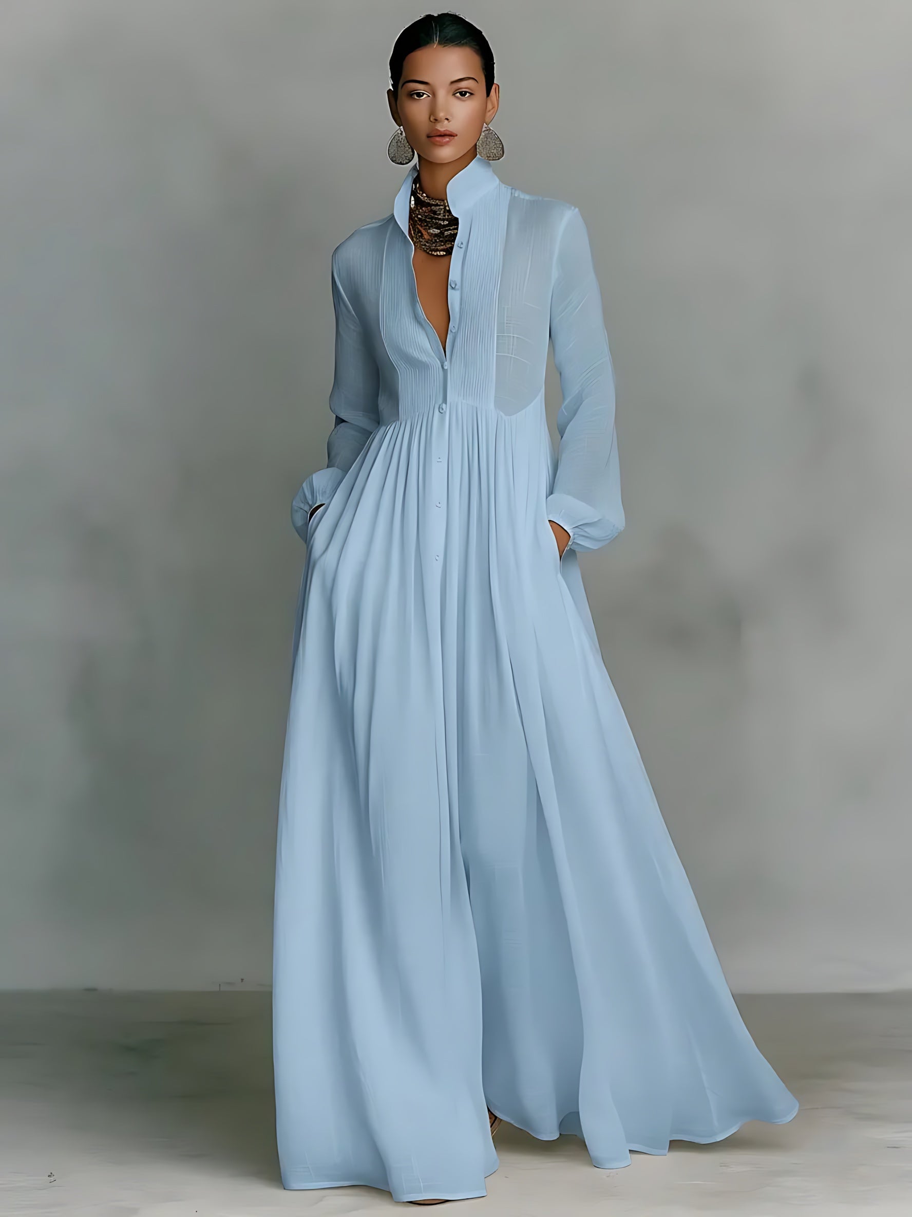 Cara – V Neck Long Sleeve Flowy Maxi Dress