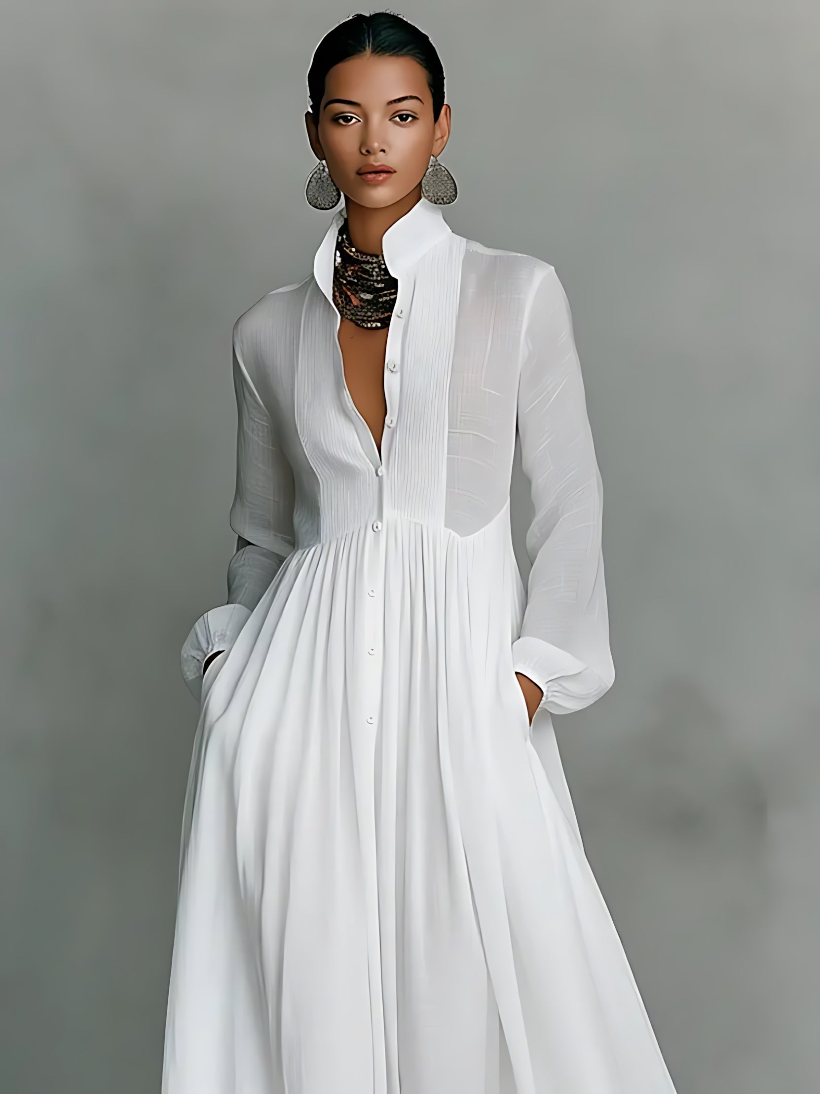 Cara – V Neck Long Sleeve Flowy Maxi Dress