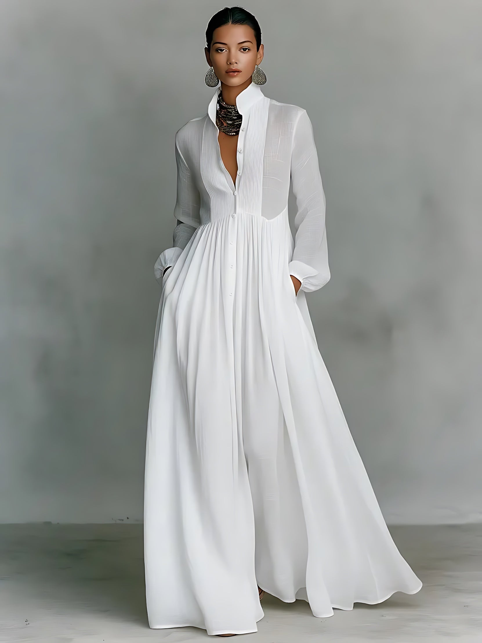 Cara – V Neck Long Sleeve Flowy Maxi Dress