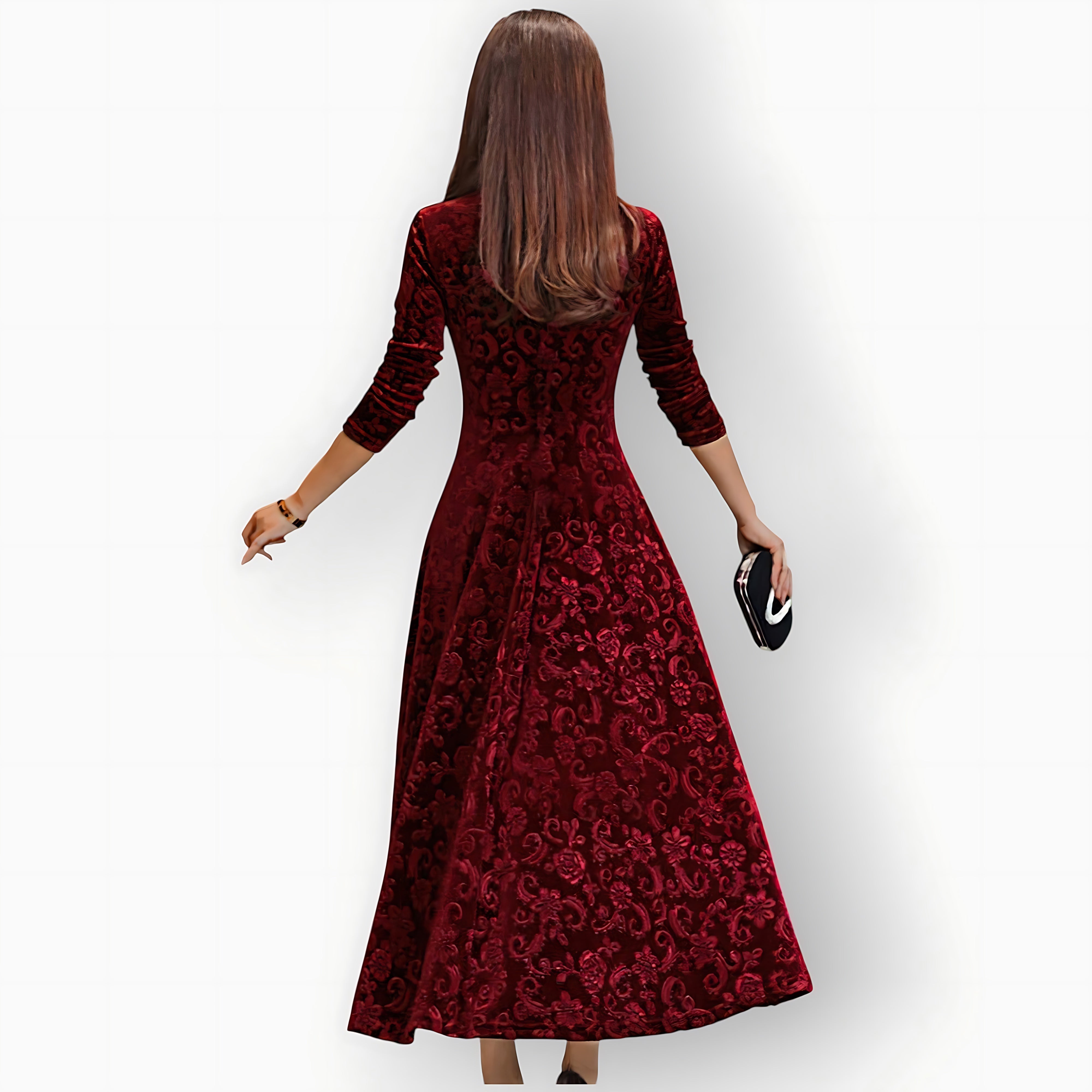 Cara – Velvet V Neck A Line Cocktail Midi Dress