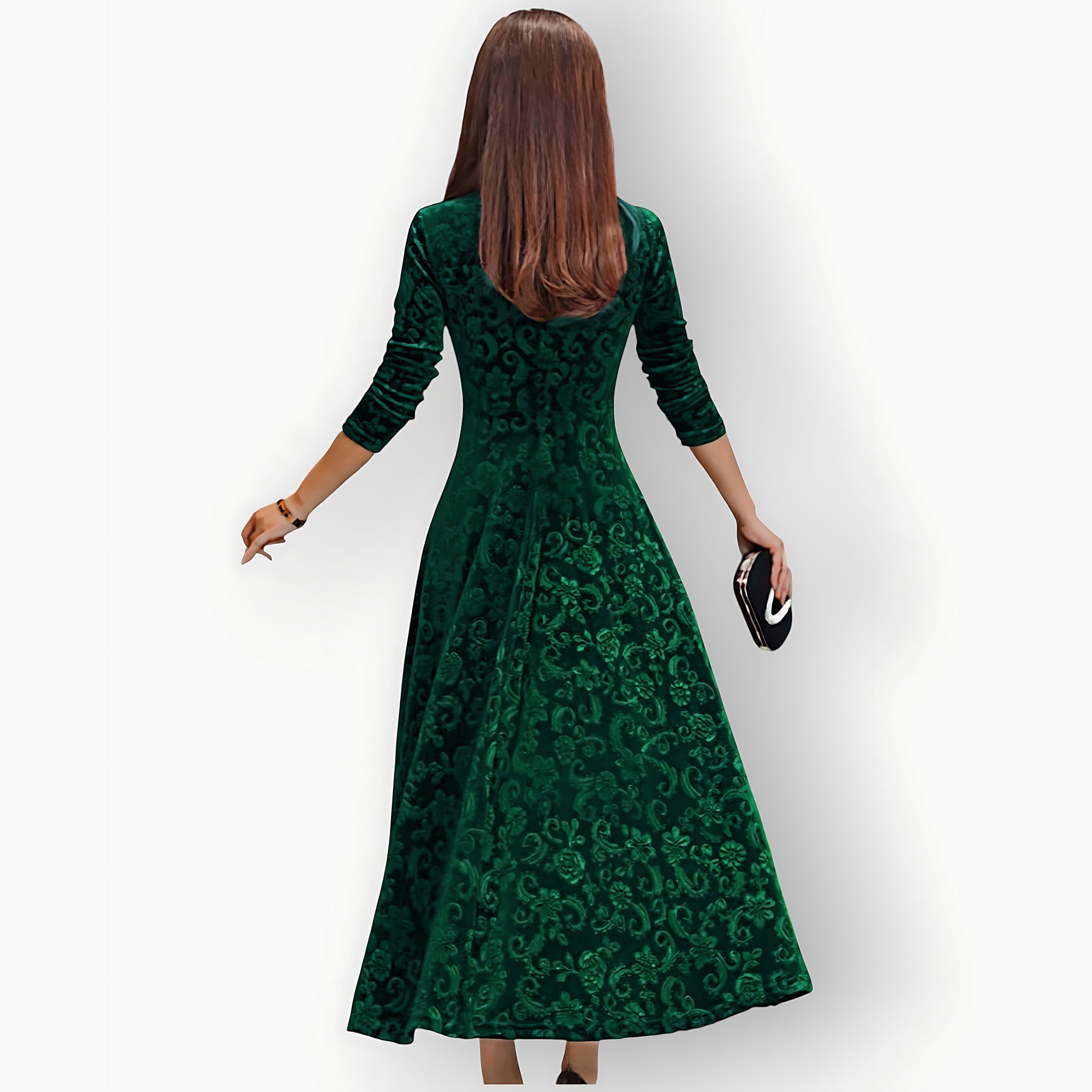 Cara – Velvet V Neck A Line Cocktail Midi Dress