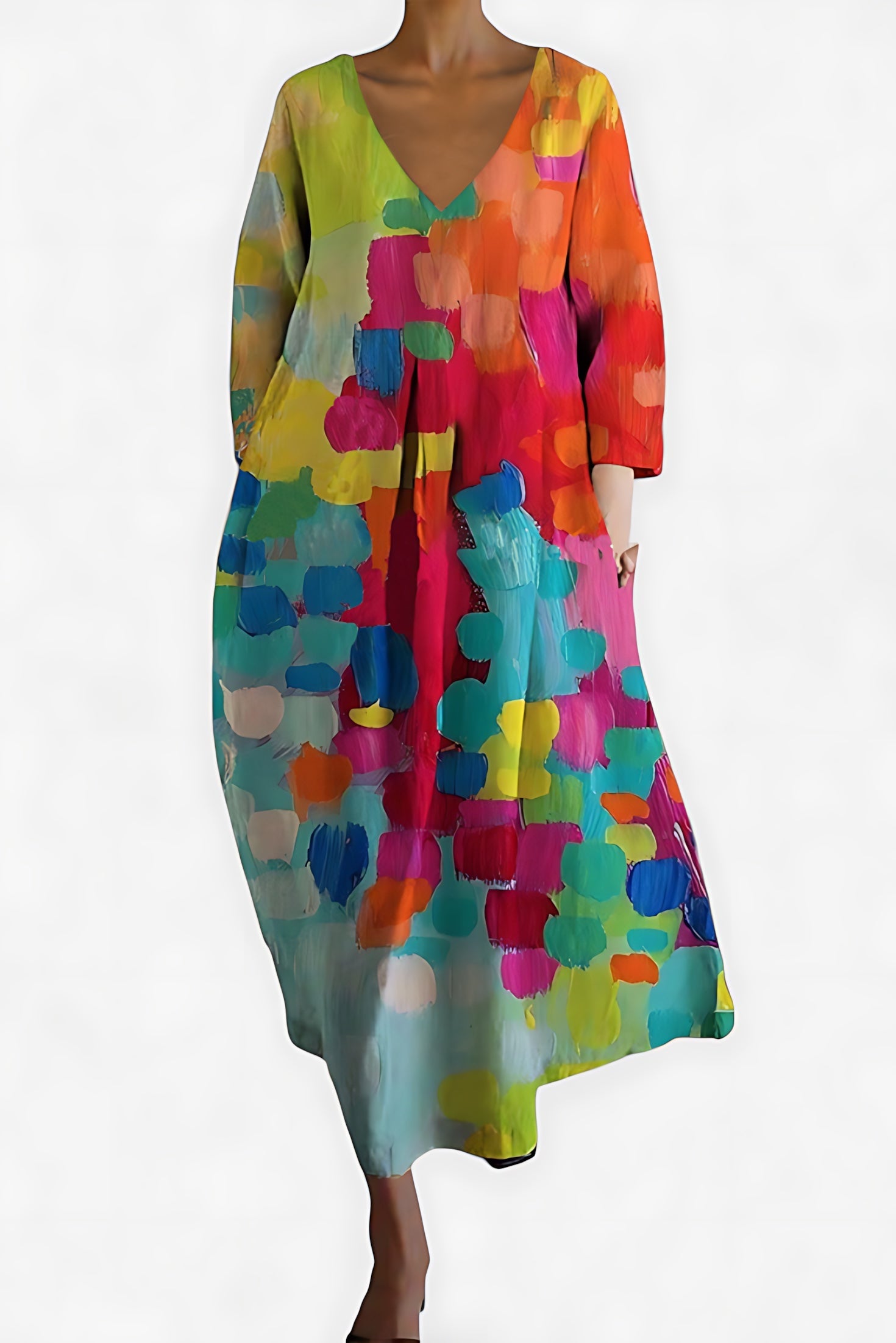 Caroline – Abstract Print V Neck Flowy Midi Dress