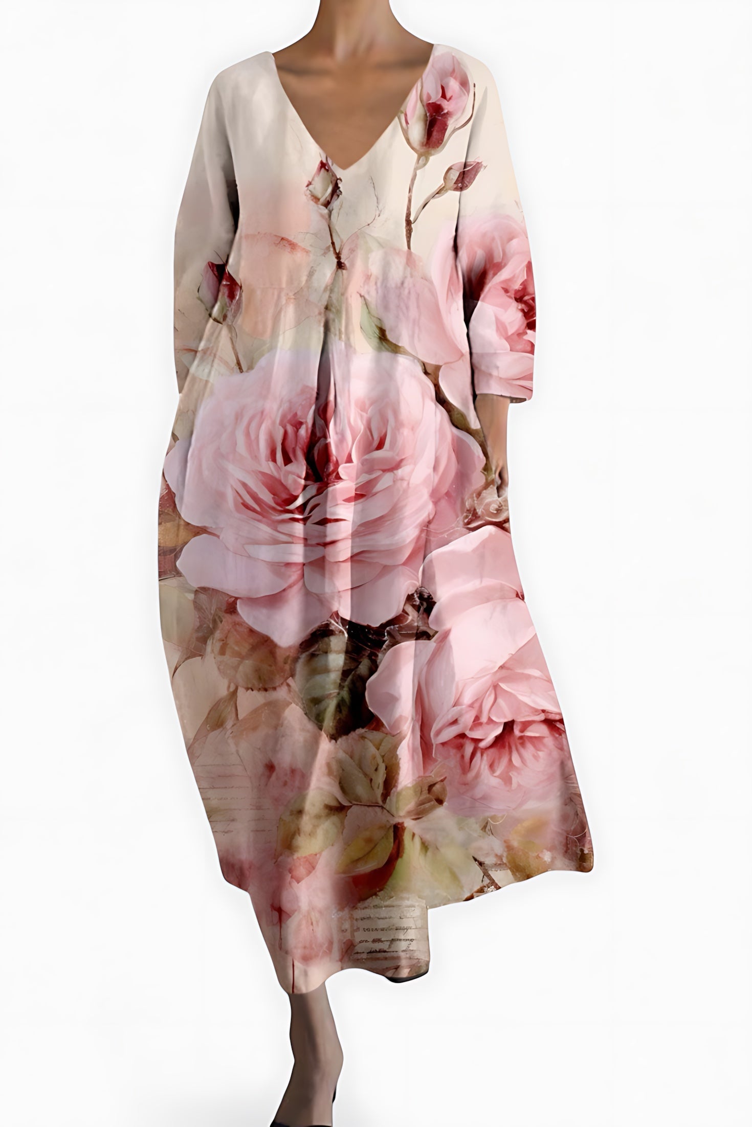 Caroline – Abstract Print V Neck Flowy Midi Dress