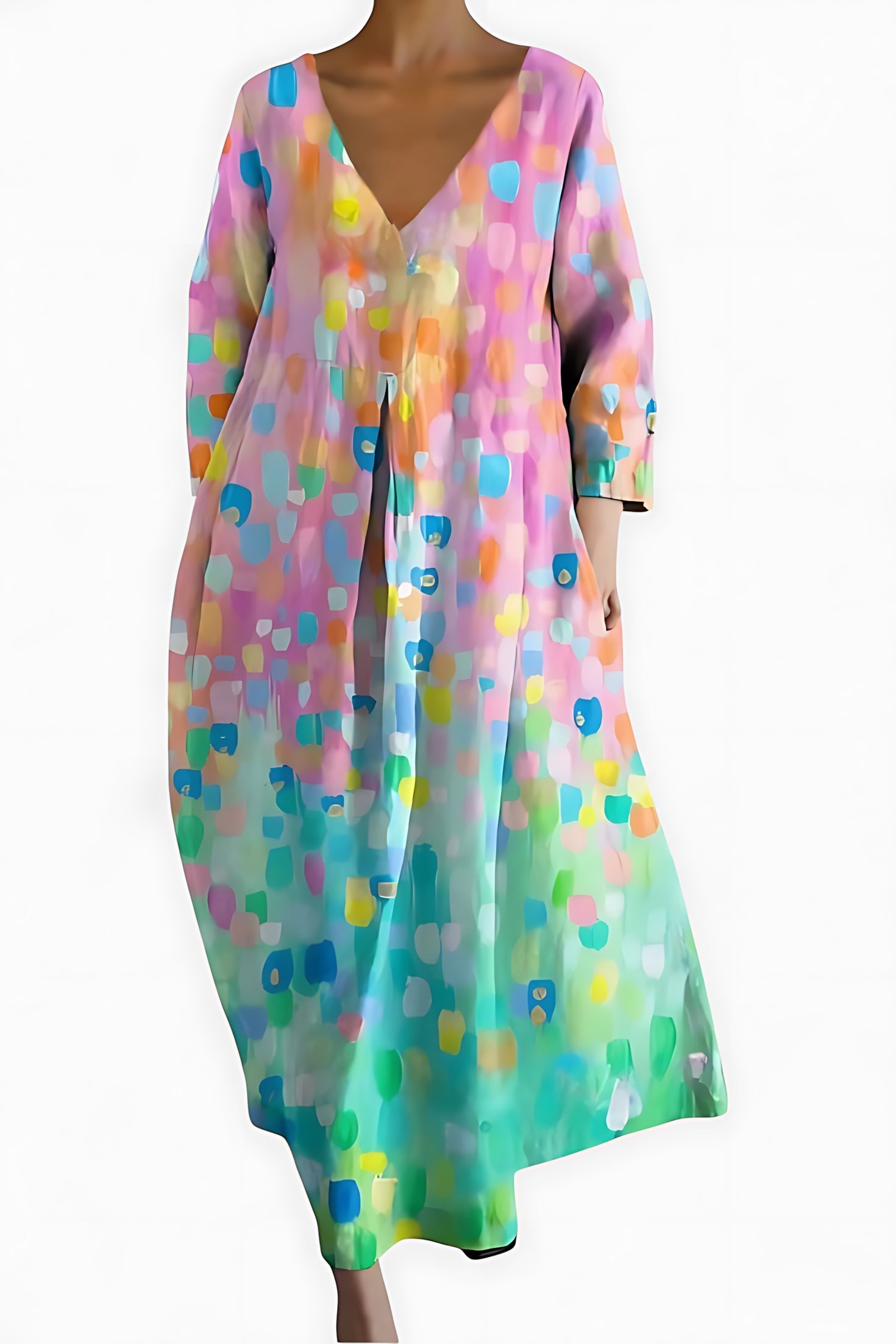 Caroline – Abstract Print V Neck Flowy Midi Dress