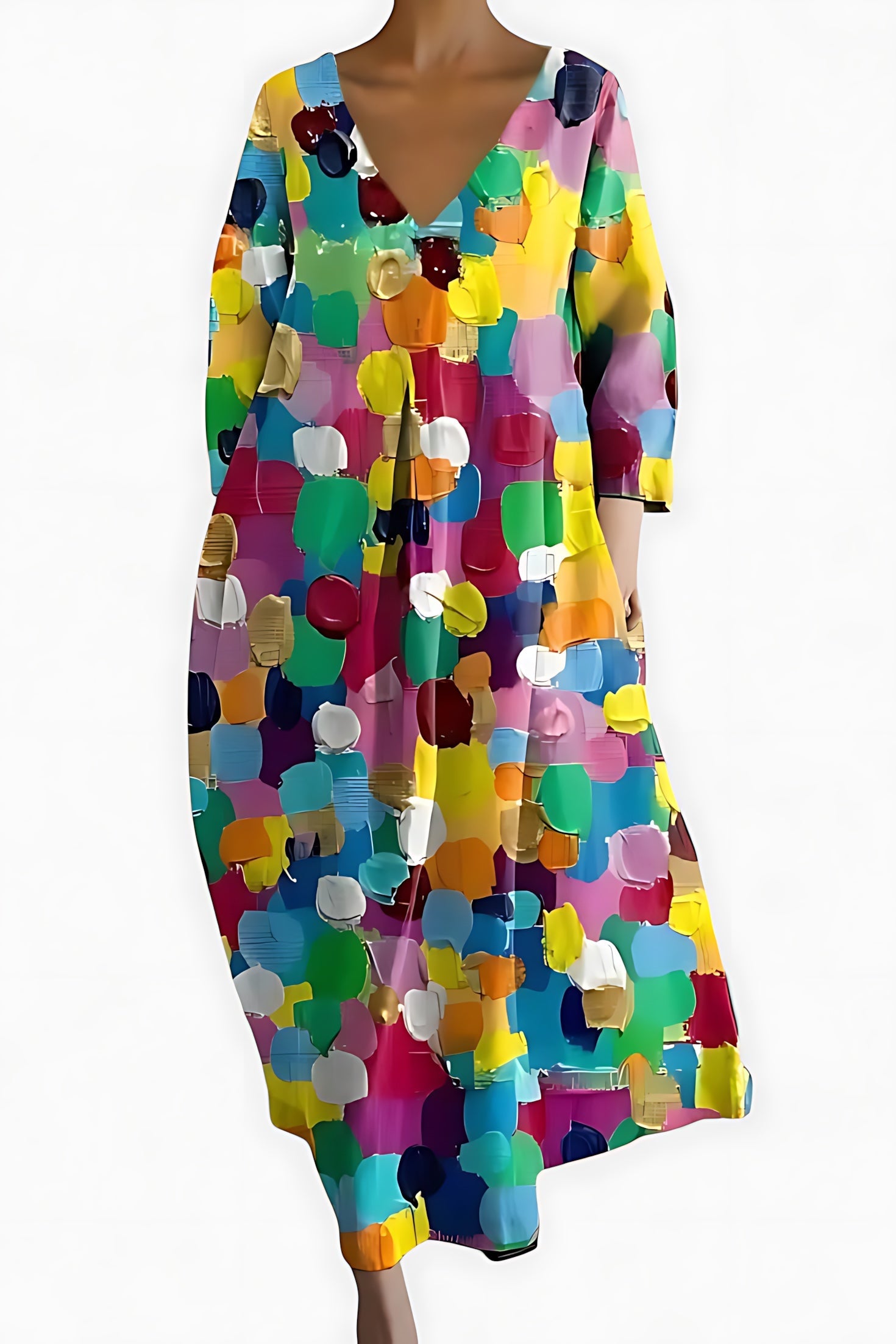 Caroline – Abstract Print V Neck Flowy Midi Dress