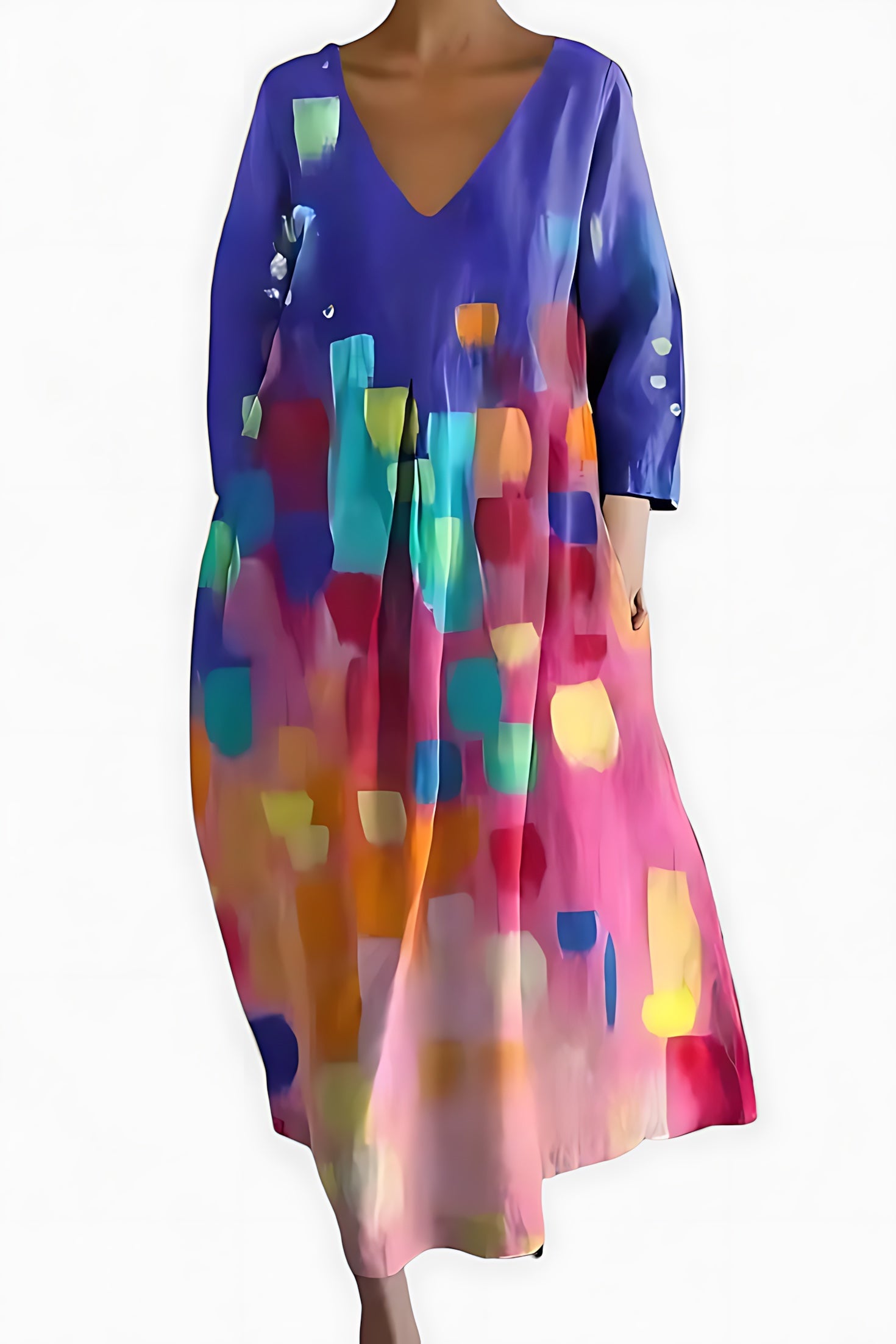 Caroline – Abstract Print V Neck Flowy Midi Dress