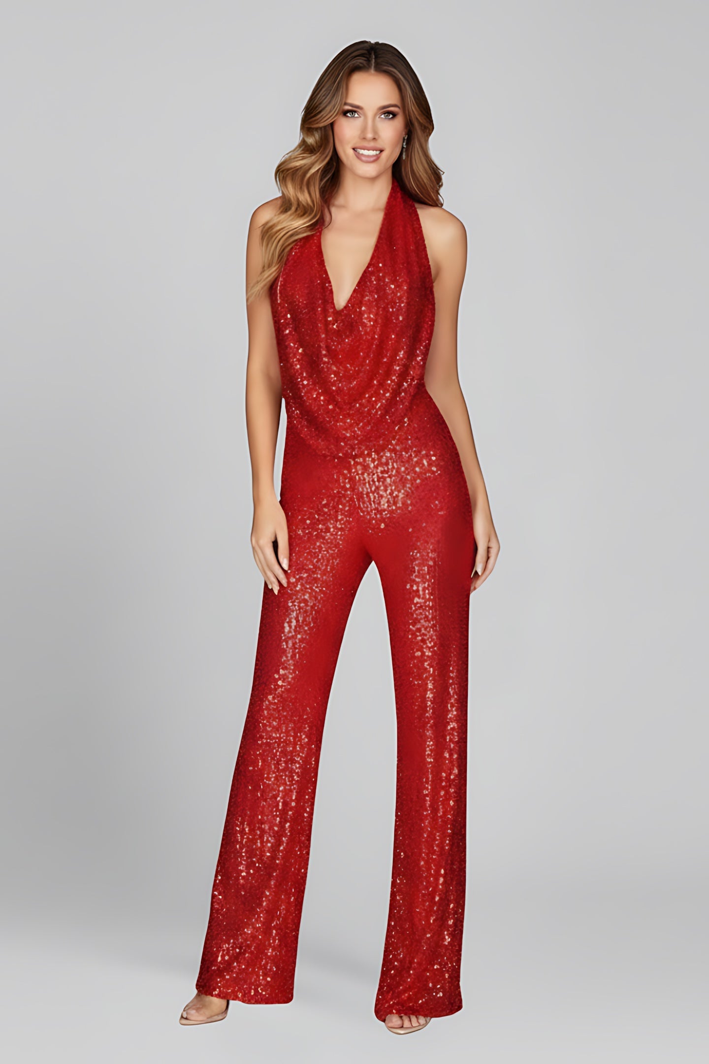 Caroline – Cowl Neck Halter Wide Leg Jumpsuit